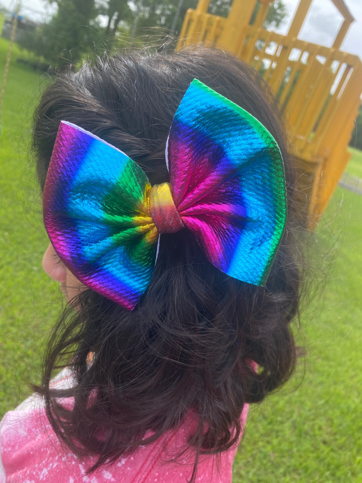 METALLIC RAINBOW Liverpool/ bullet fabric bows