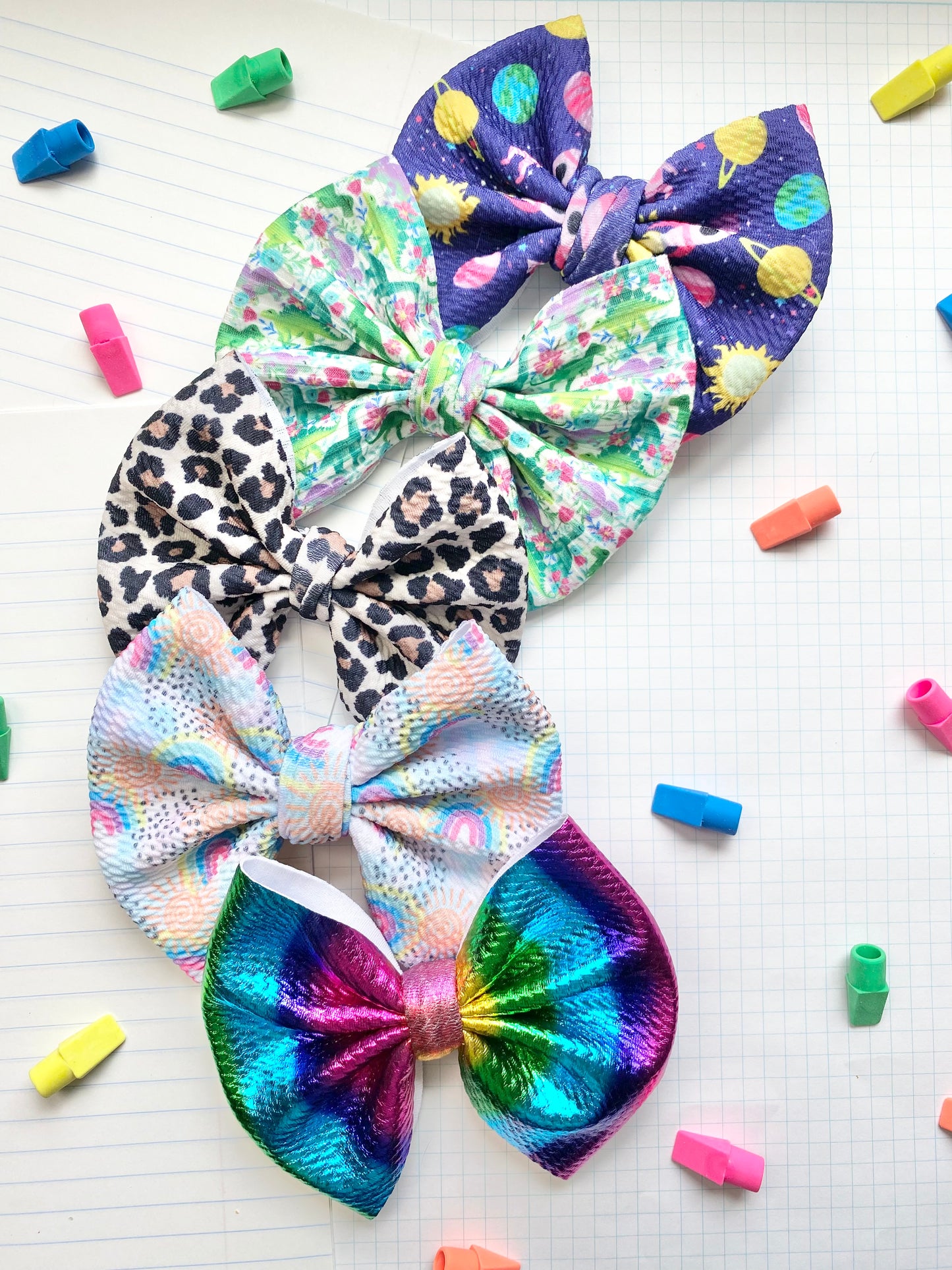 METALLIC RAINBOW Liverpool/ bullet fabric bows