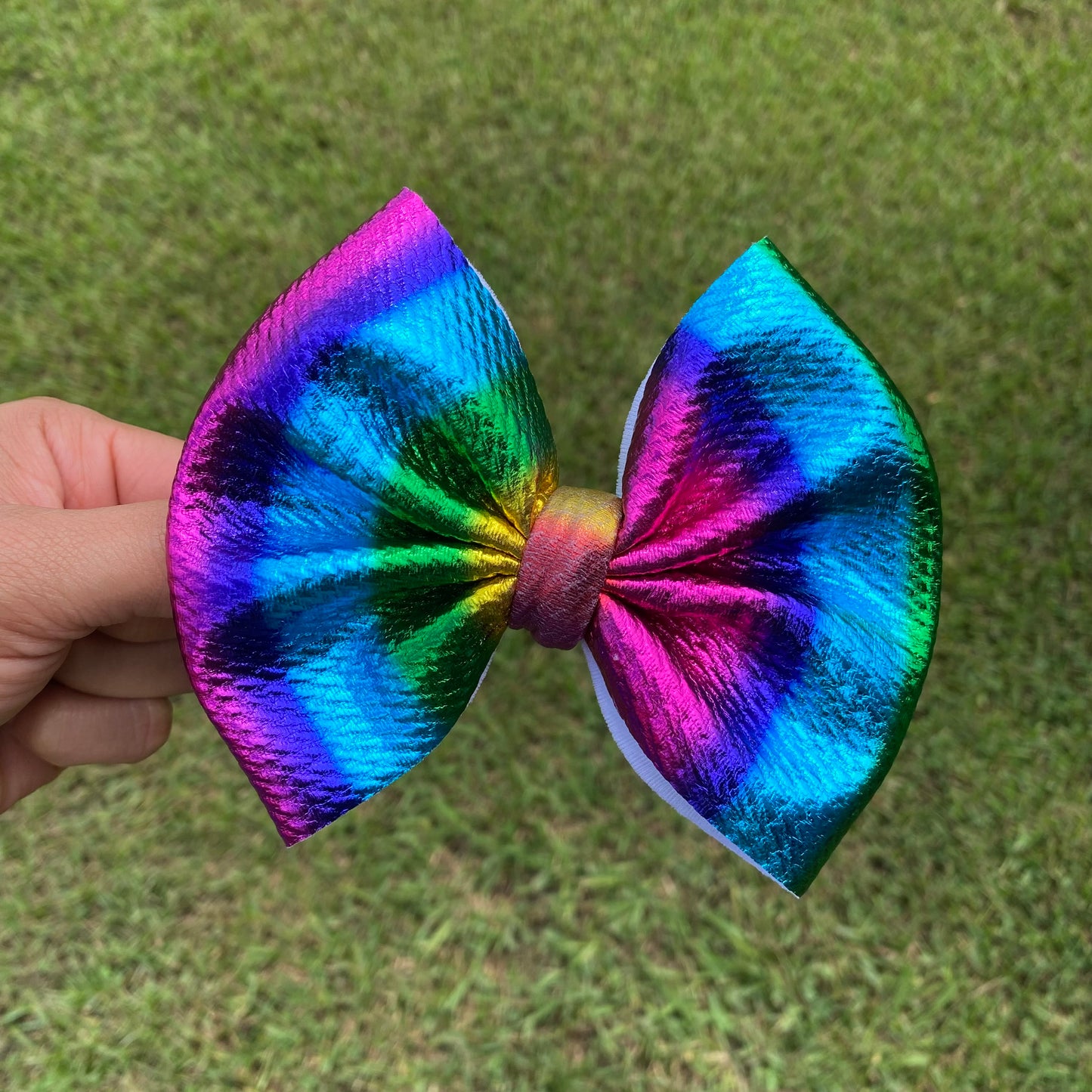 METALLIC RAINBOW Liverpool/ bullet fabric bows