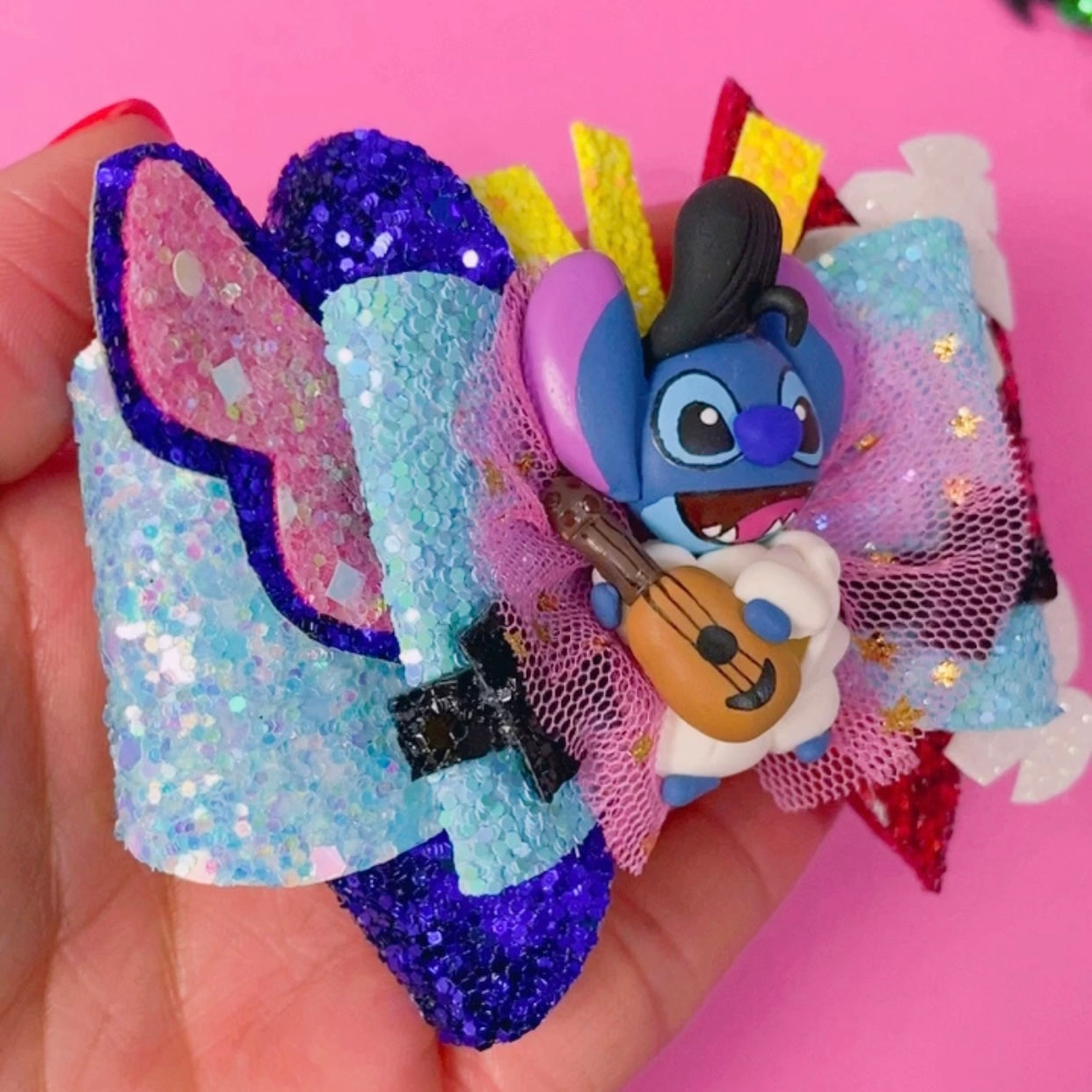 Stitch- Clay Bow Clip (3.5 inches)