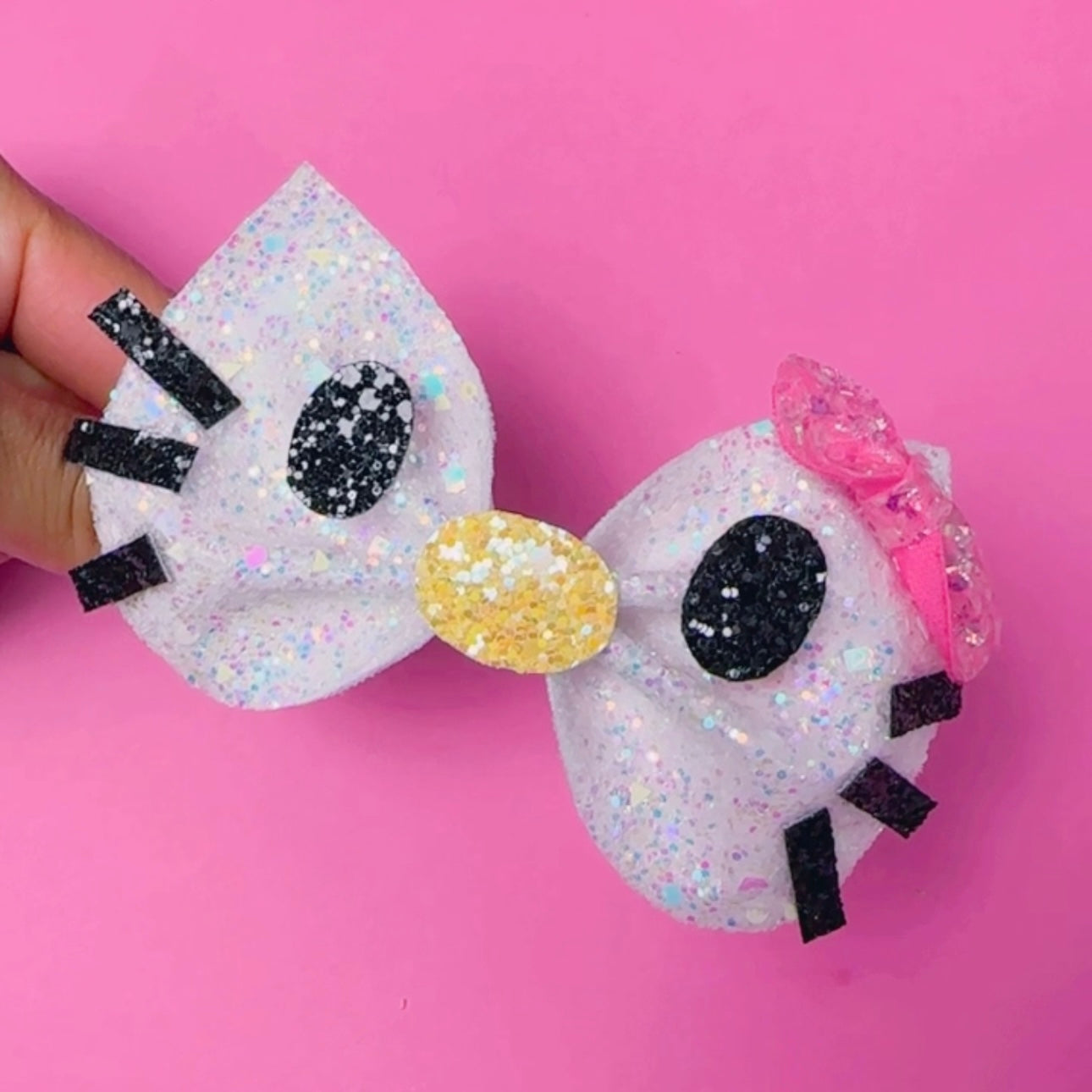 Kitty glitter bow, hair clip, headband