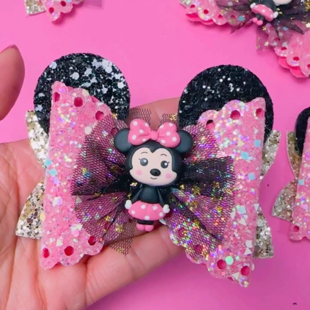 Pink Minnie- Clay Bow (4 inches)