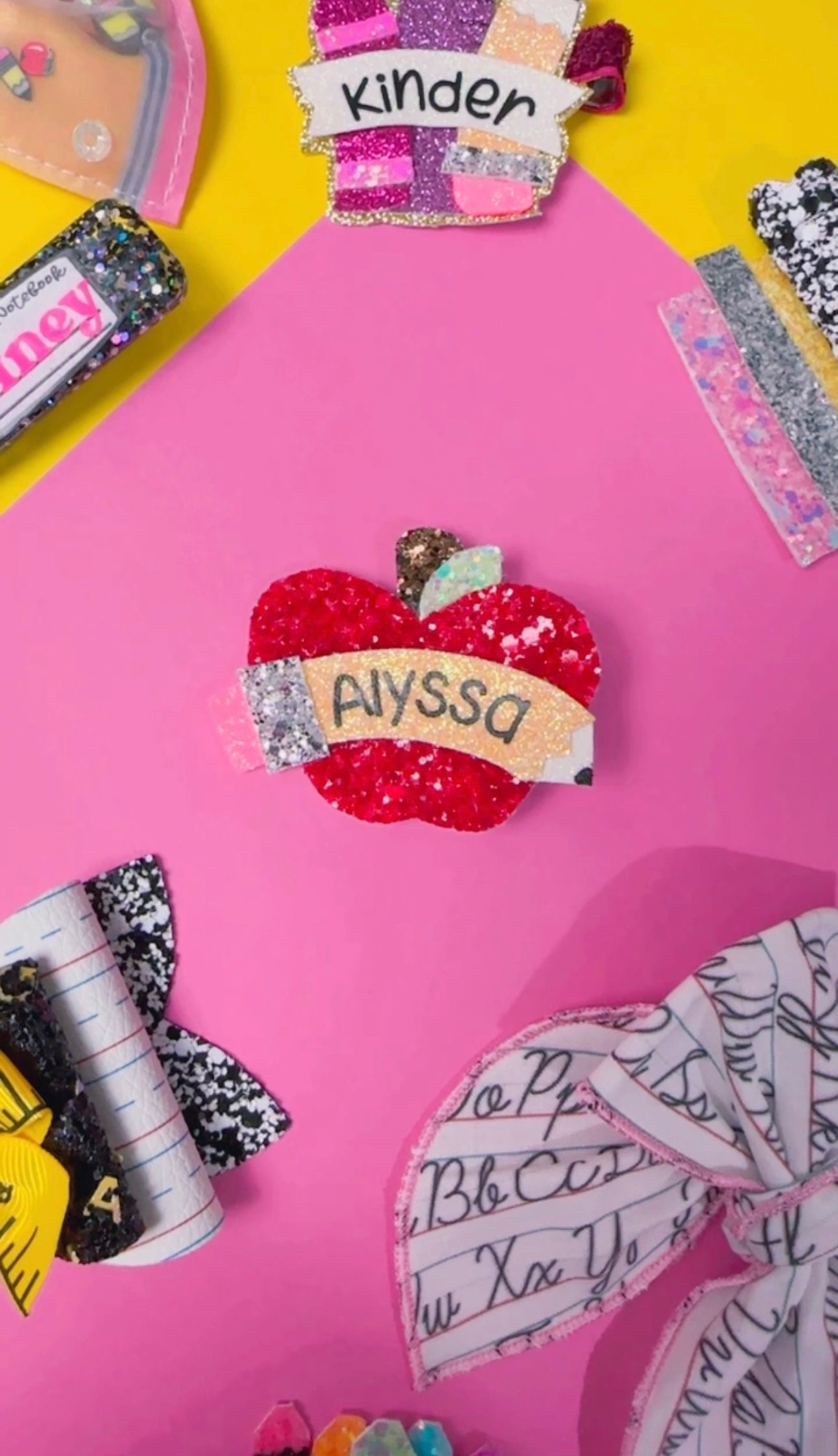 Personalized apple w/pencil Glitter Clip