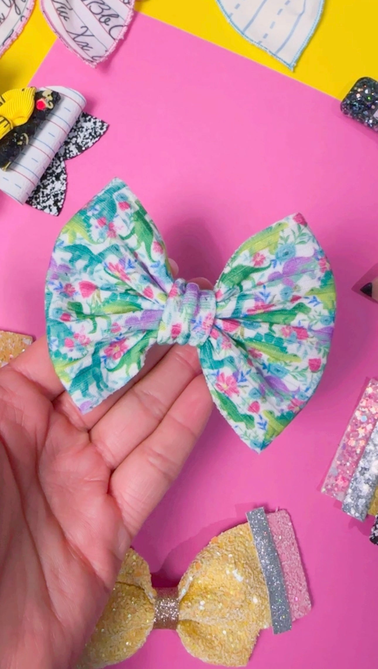 Dinosaur Fabric hair bow (4 Inch)