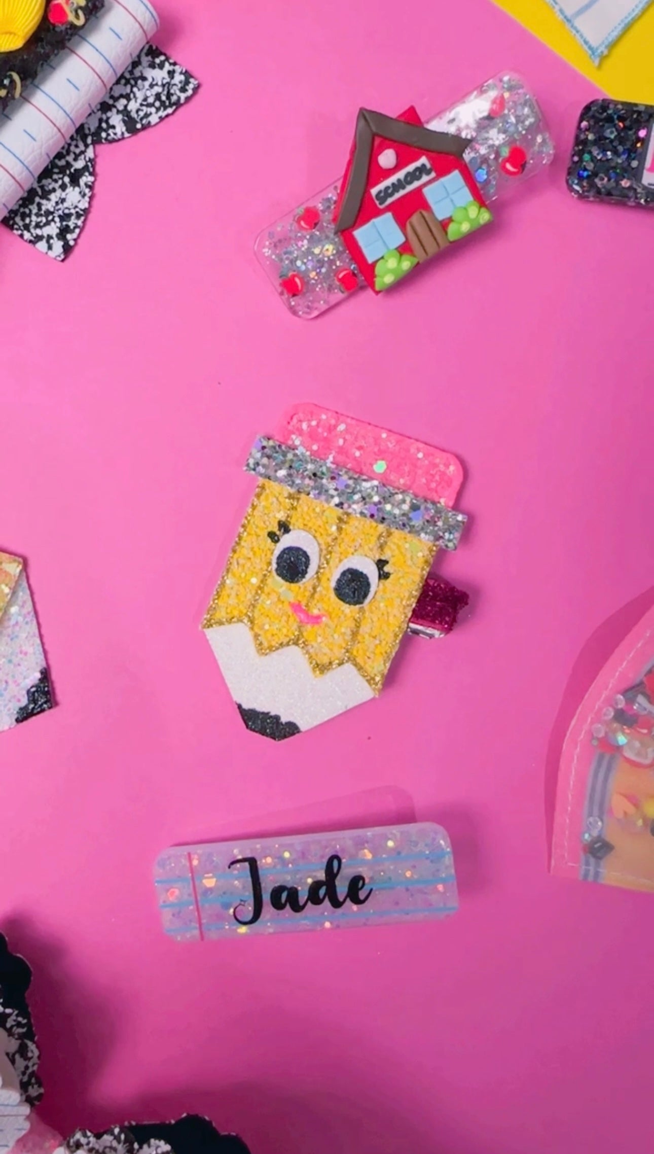 Pencil girl Glitter Clip