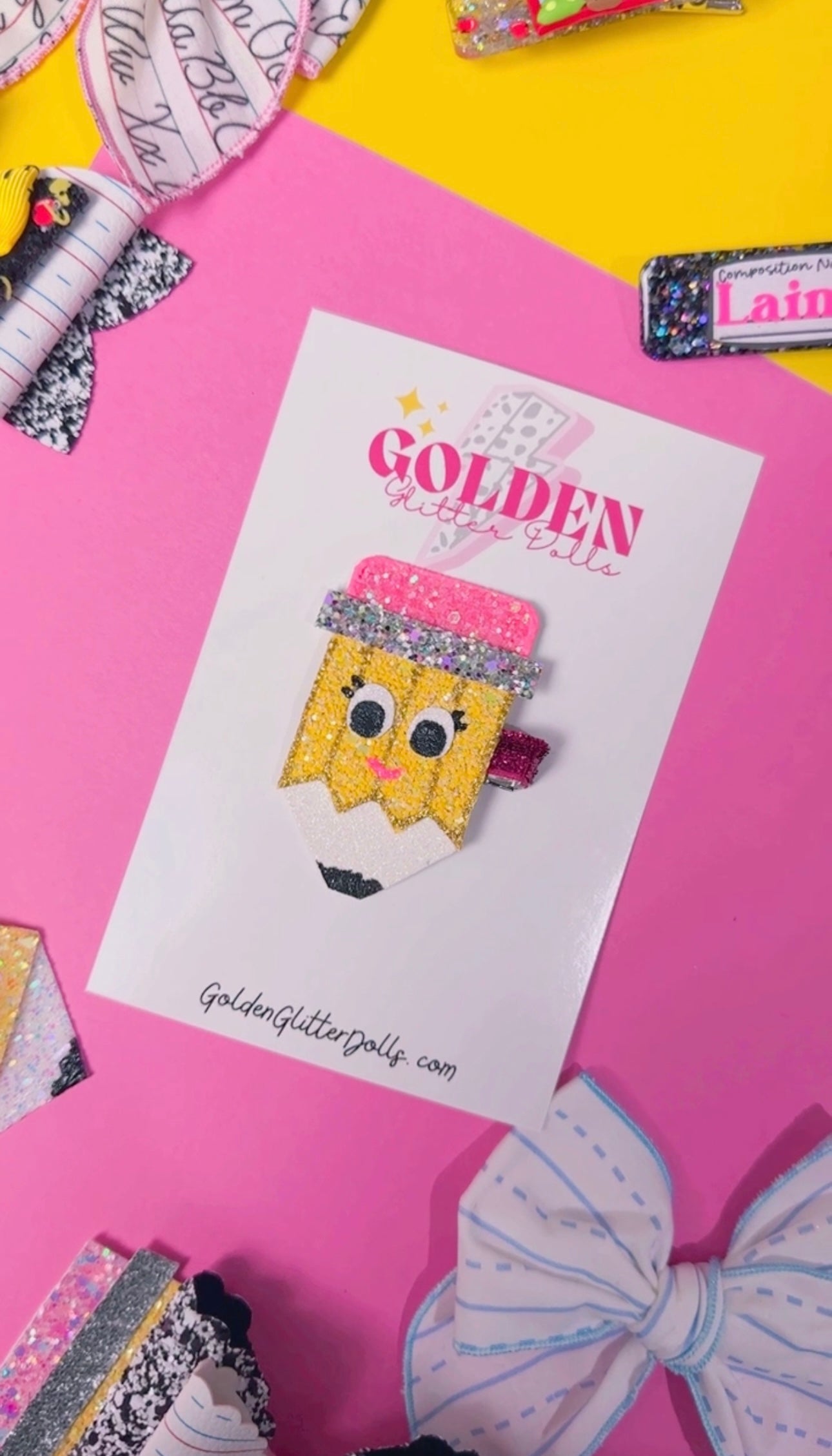 Pencil girl Glitter Clip