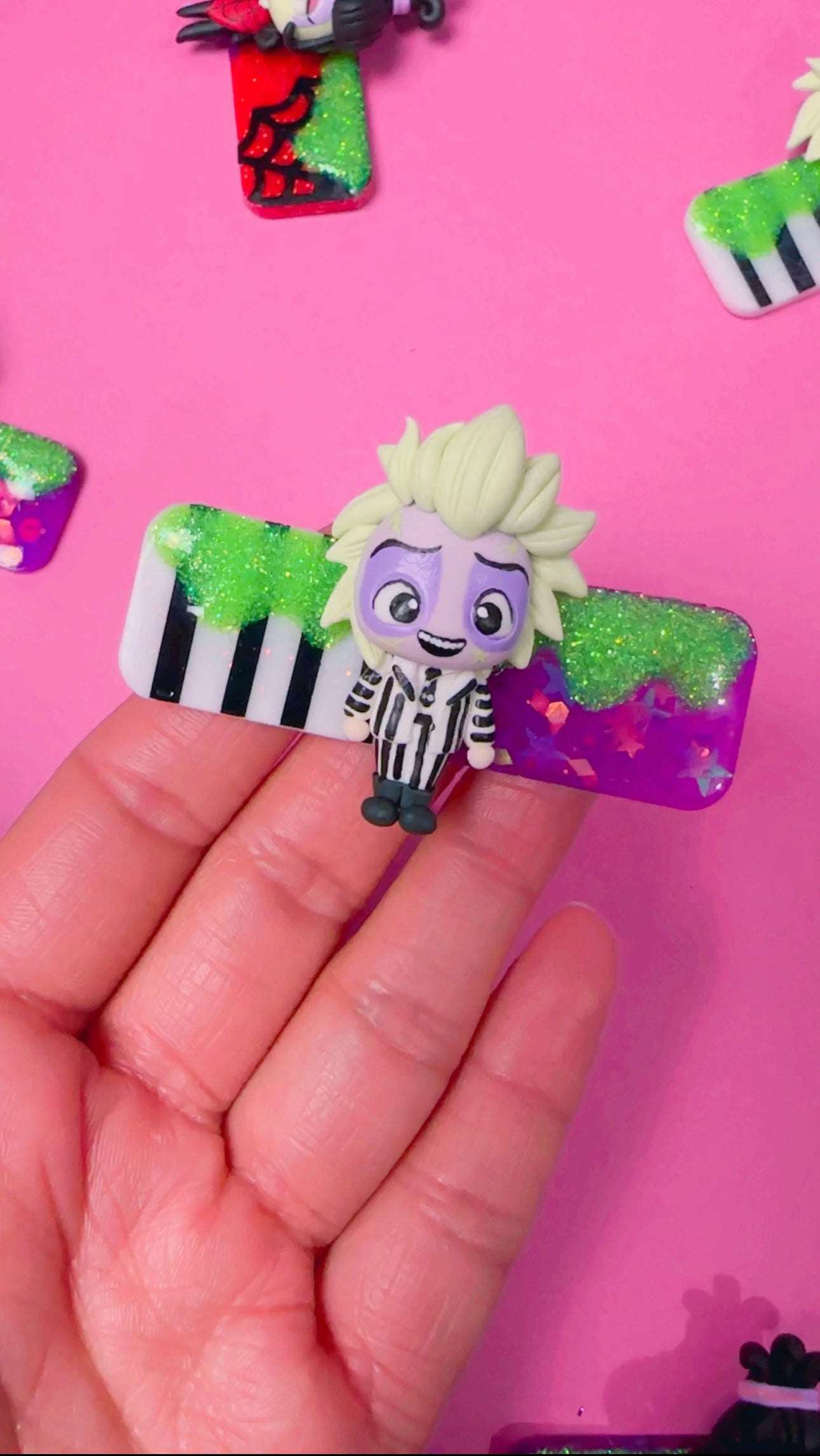 Beetle Juice, Lydia, Resin Clay Clip