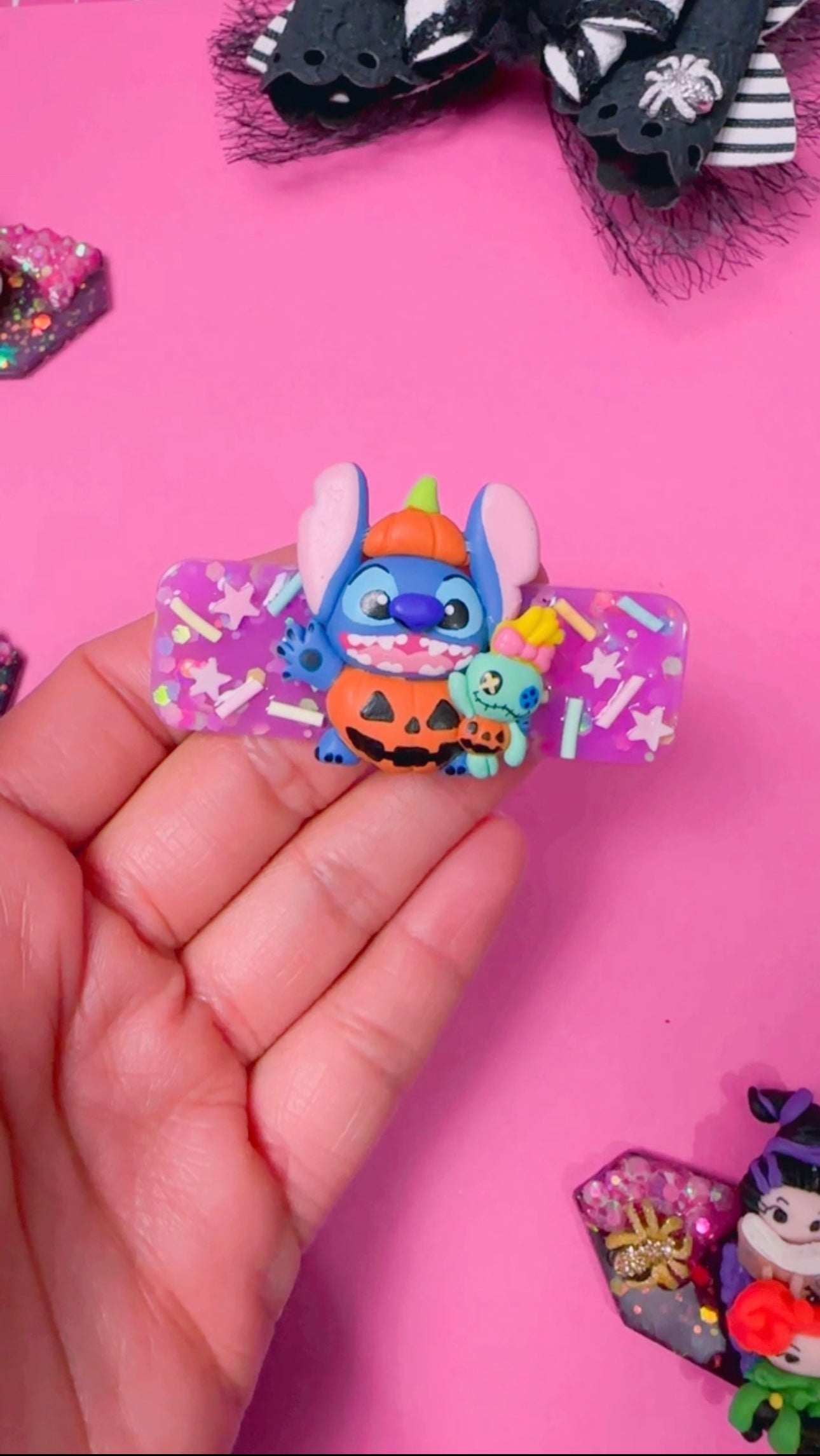 Halloween Pumpkin Stitch, Resin Clay Clip