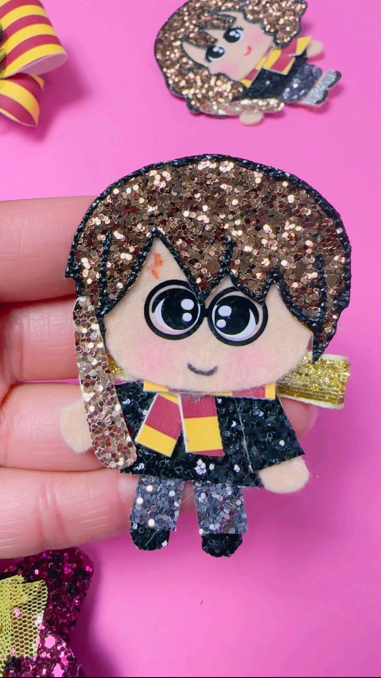 Wizard, Harry, Hermione, (Choose One) glitter hair clip