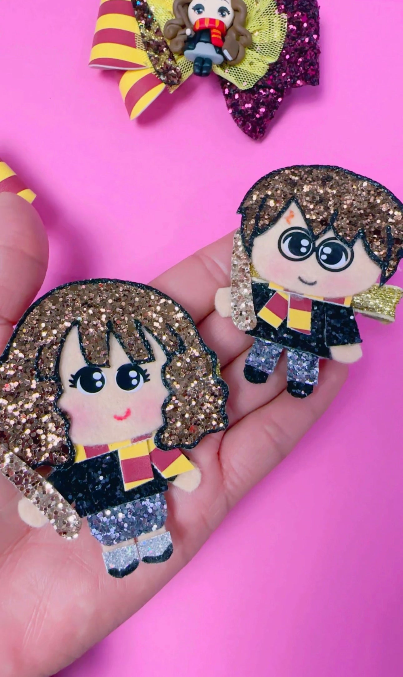 Wizard, Harry, Hermione, (Choose One) glitter hair clip