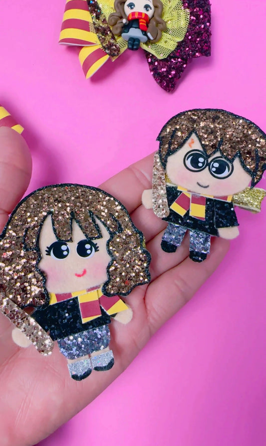 Wizard, Harry, Hermione, (Choose One) glitter hair clip