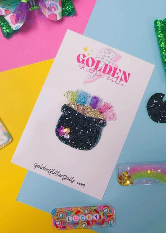 POT OF GOLD, St. Patrick- Glitter hair clip