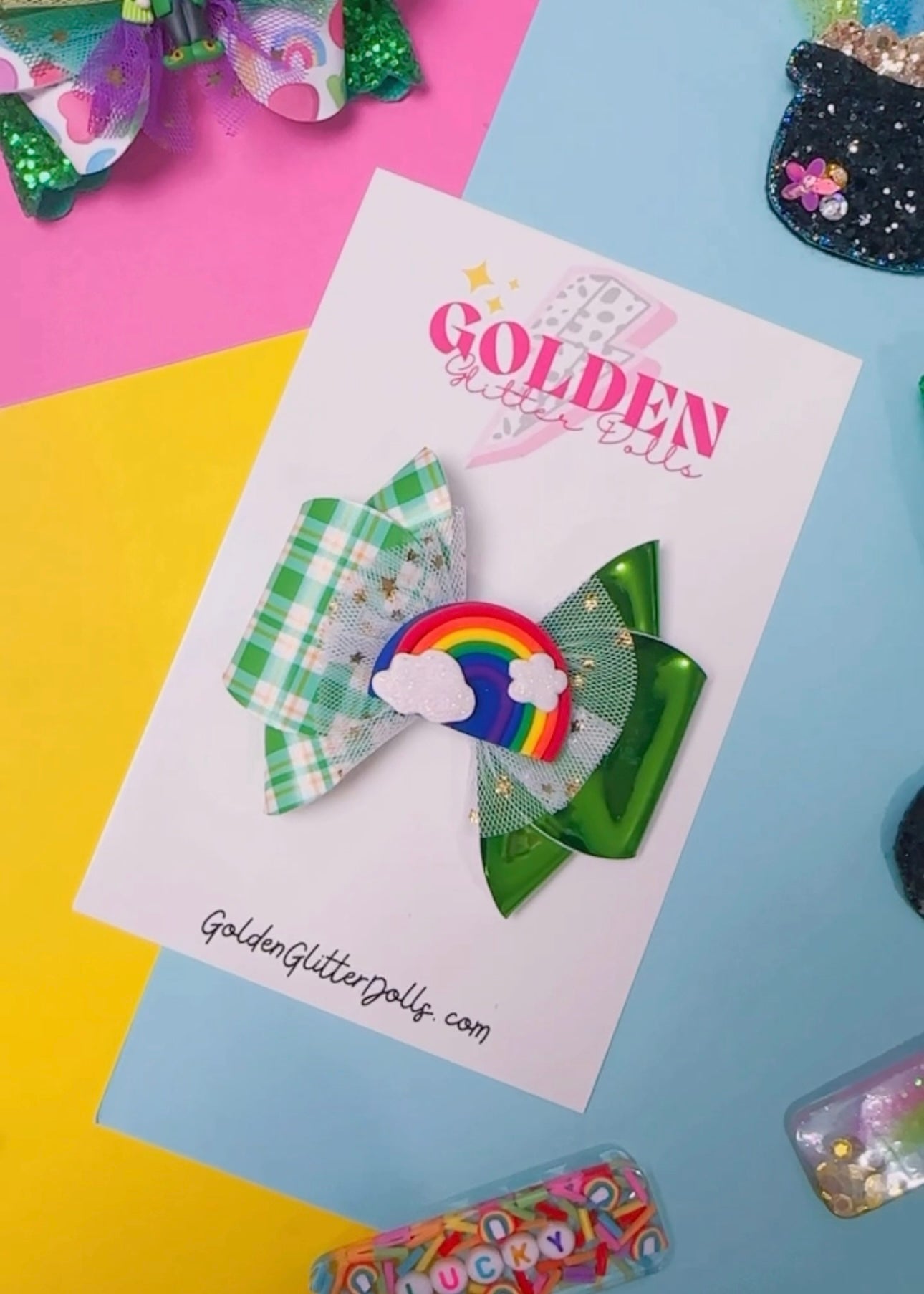 Rainbow, St. Patrick- Glitter Clay Hair bow