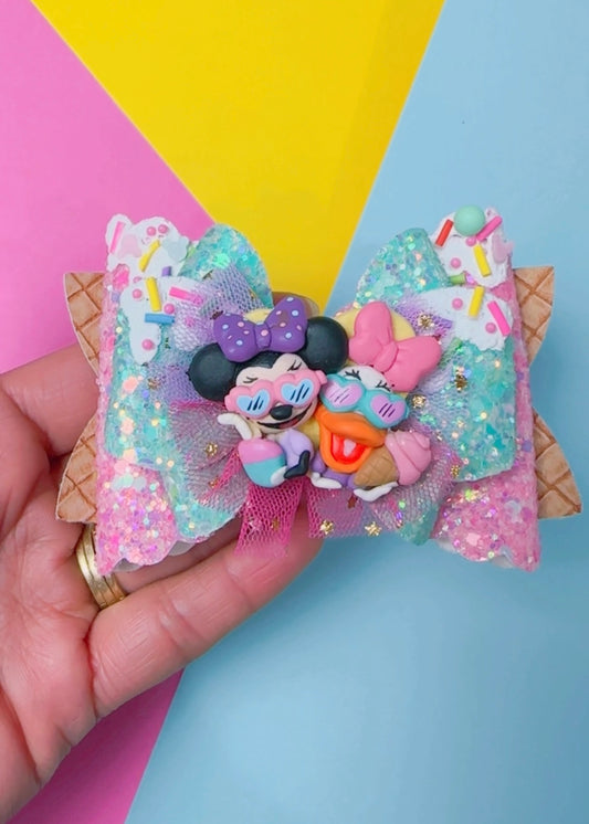 Minnie and Daisy Ice Cream- Clay Bow (4 inches)