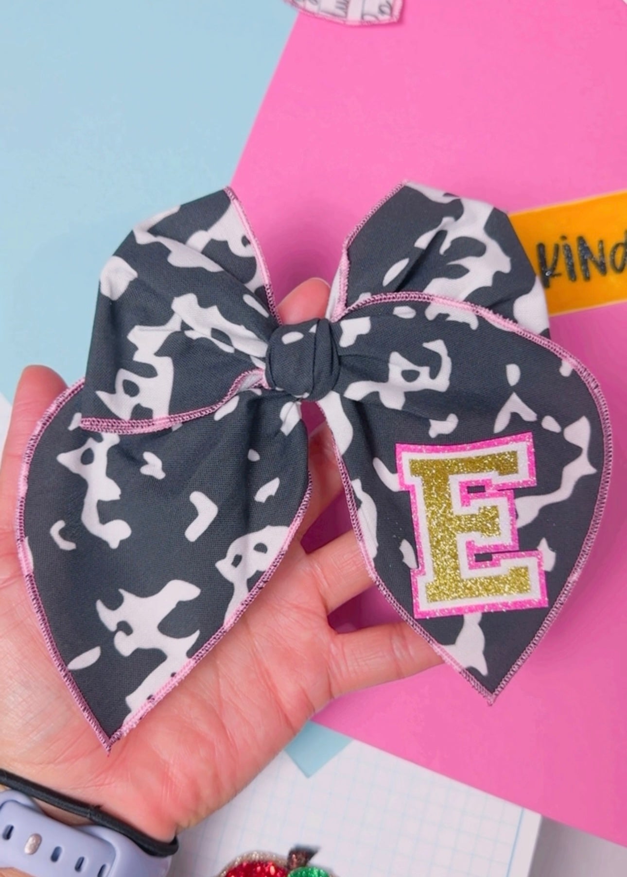 PERSONALIZED Composition Fabric hair bow (Large or Small)