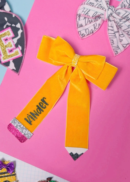 PERSONALIZED Velvet Pencil Bow