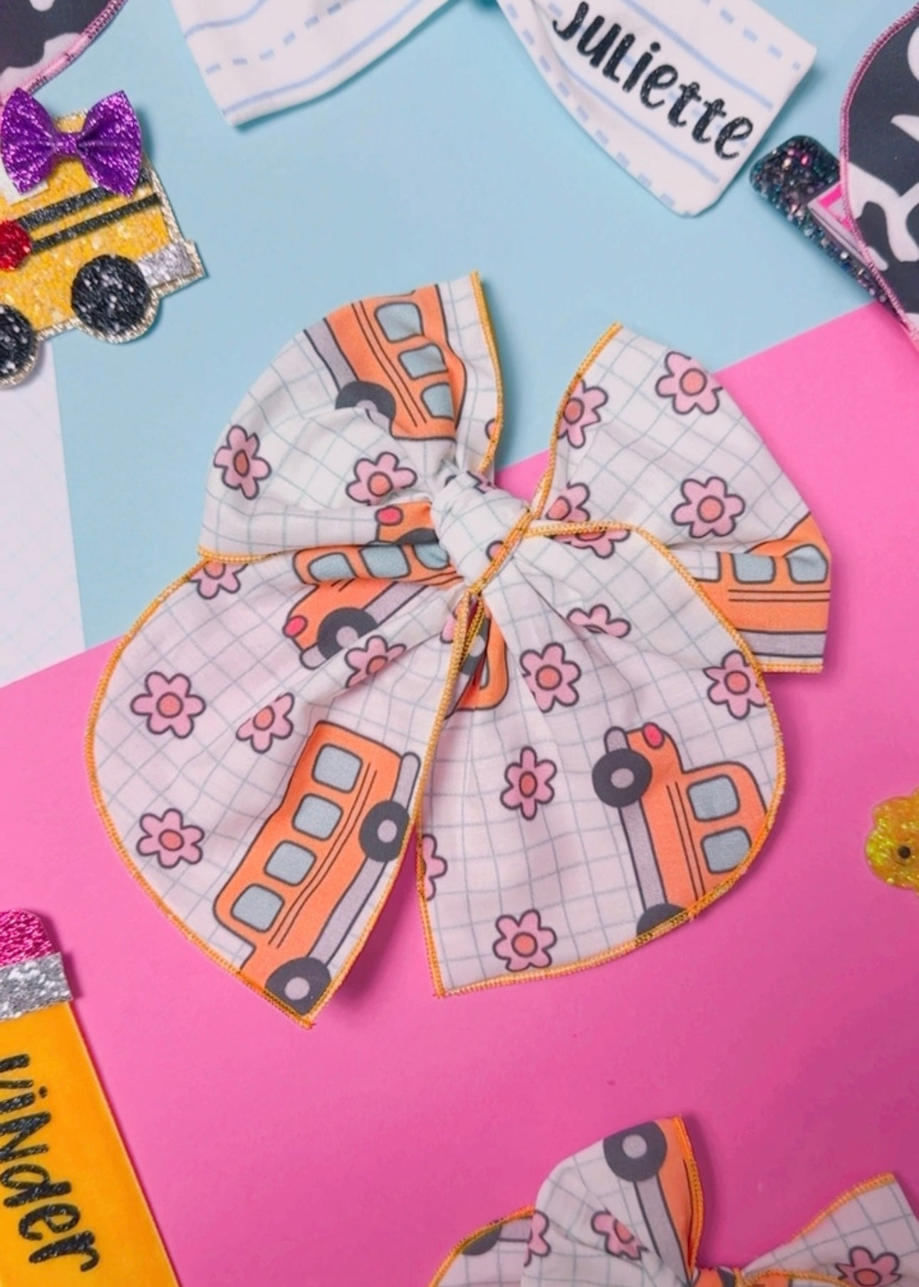 School Bus Fabric hair bow (Large or Small)