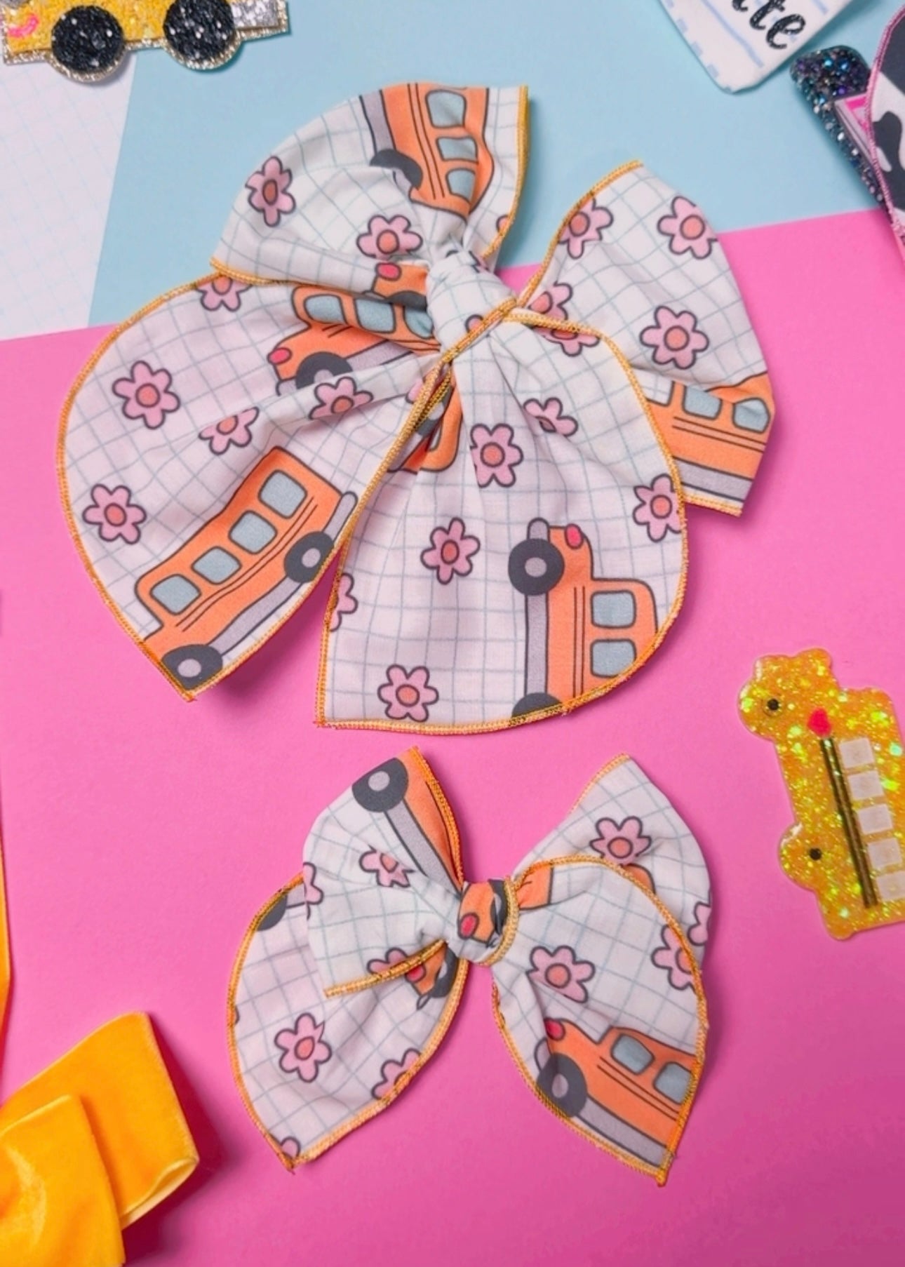 School Bus Fabric hair bow (Large or Small)