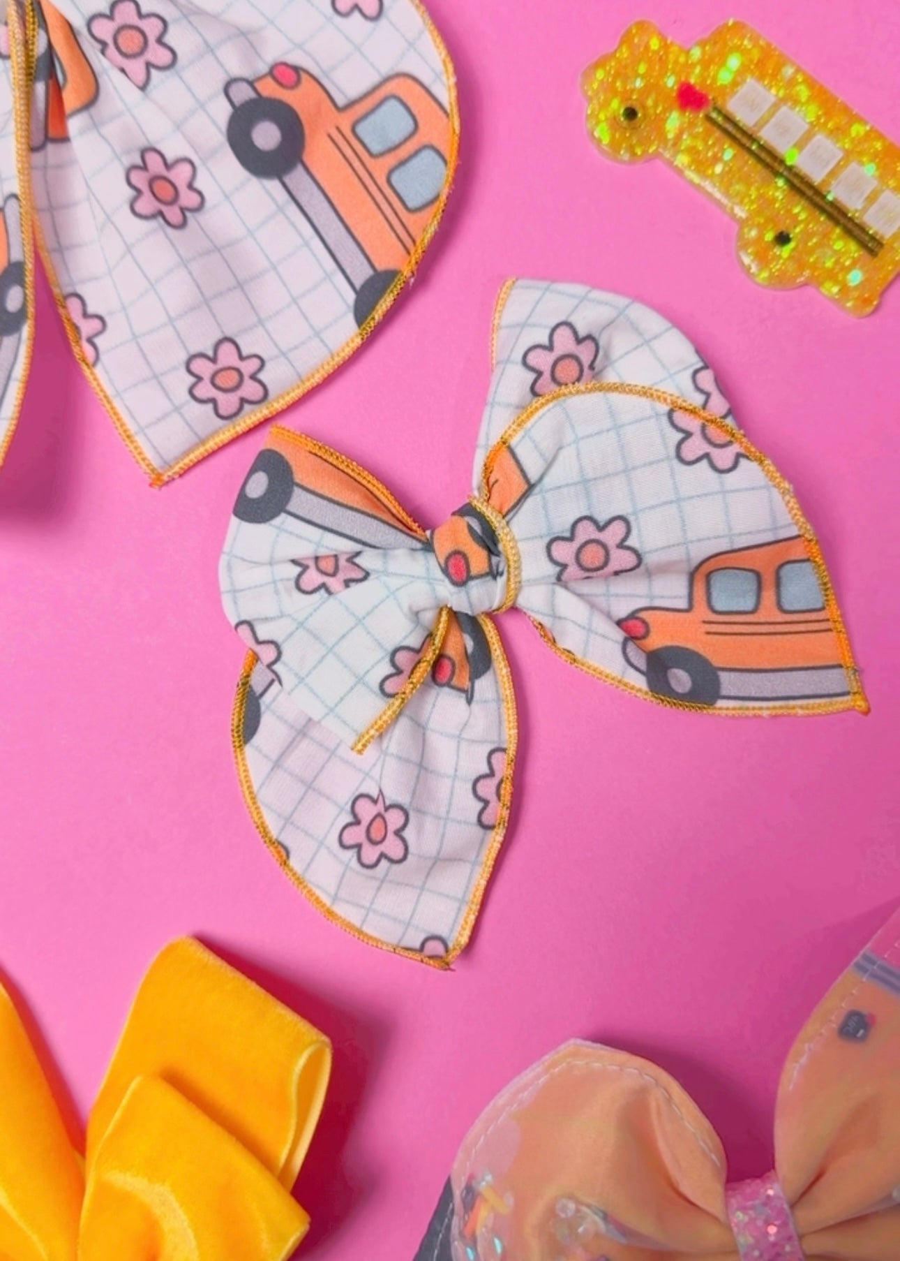 School Bus Fabric hair bow (Large or Small)