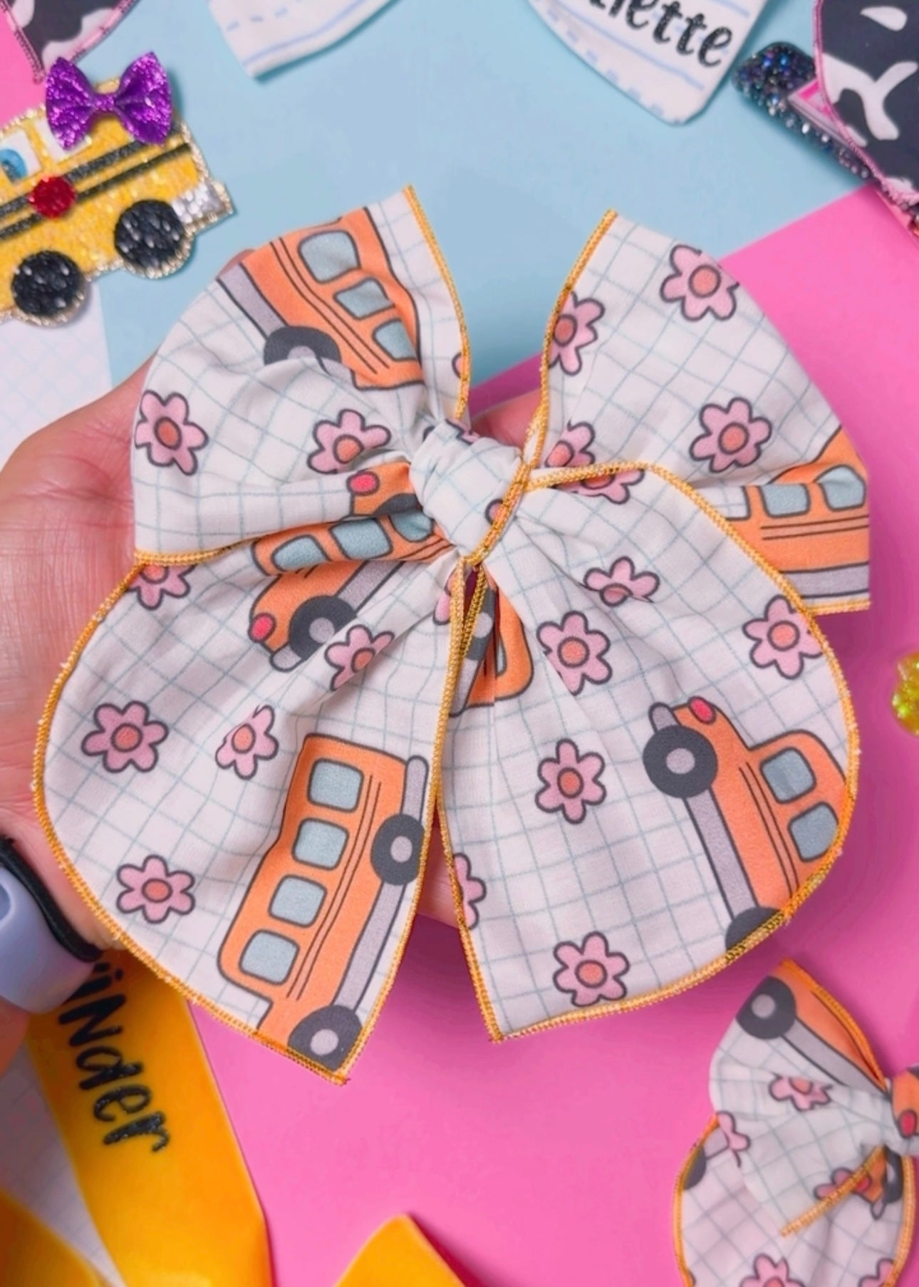 School Bus Fabric hair bow (Large or Small)