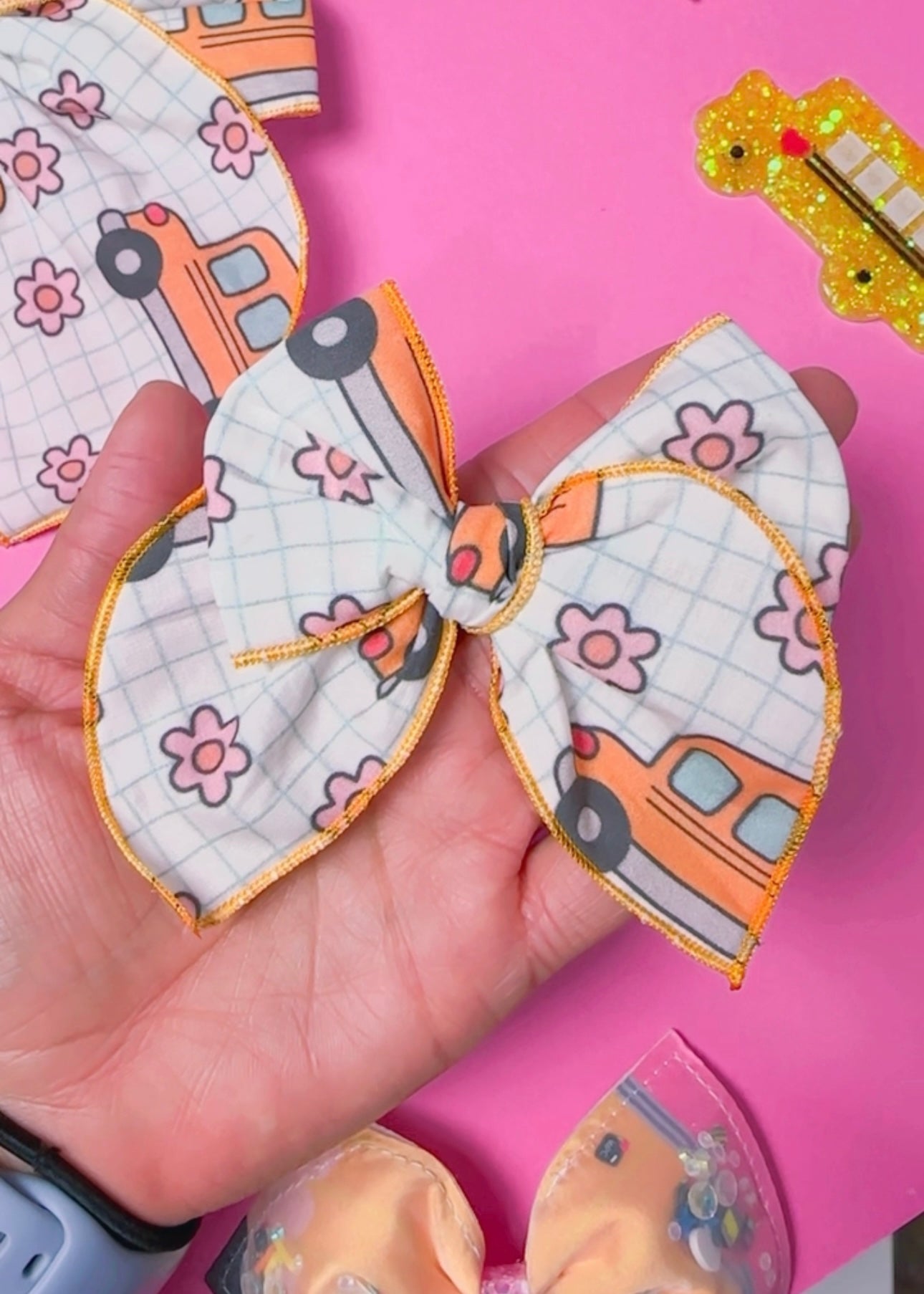 School Bus Fabric hair bow (Large or Small)