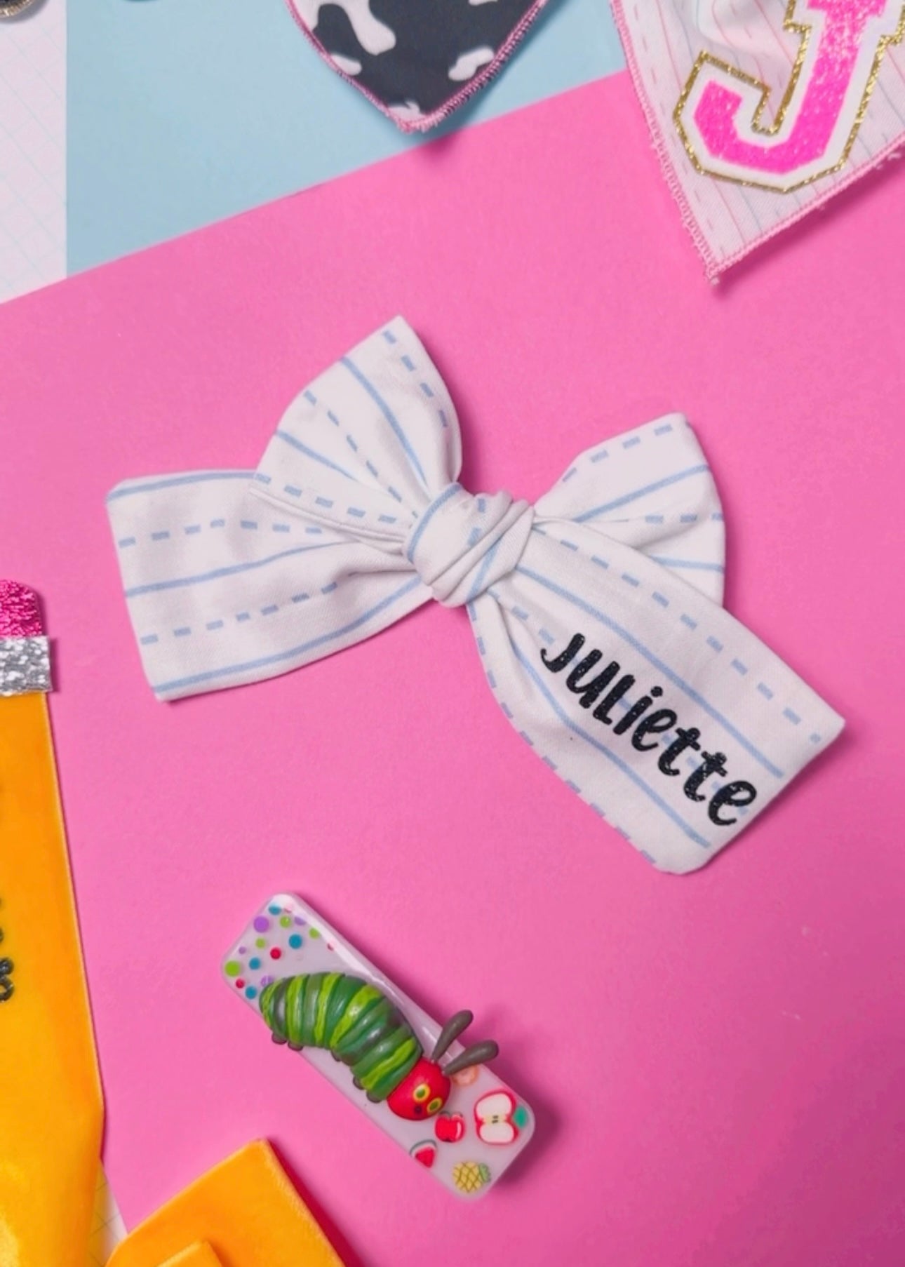 PERSONALIZED Notebook paper Fabric hair bow (5.5 Inch)