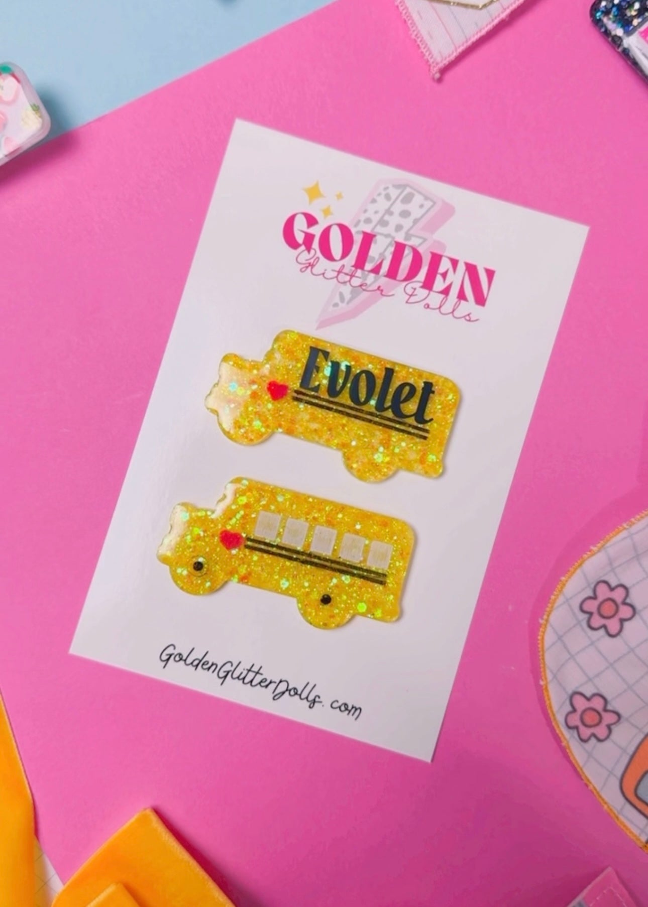 PERSONALIZED School Bus Resin Clip