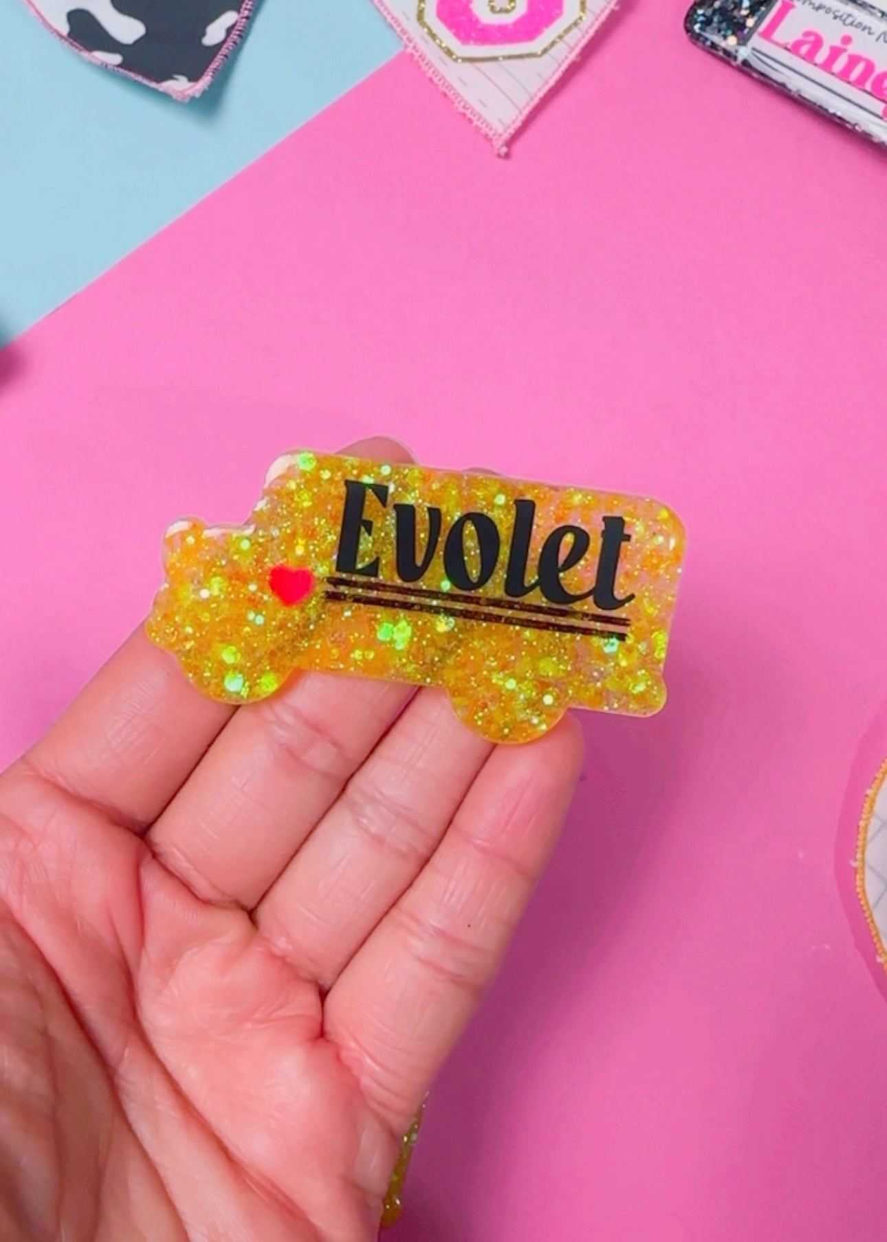 PERSONALIZED School Bus Resin Clip