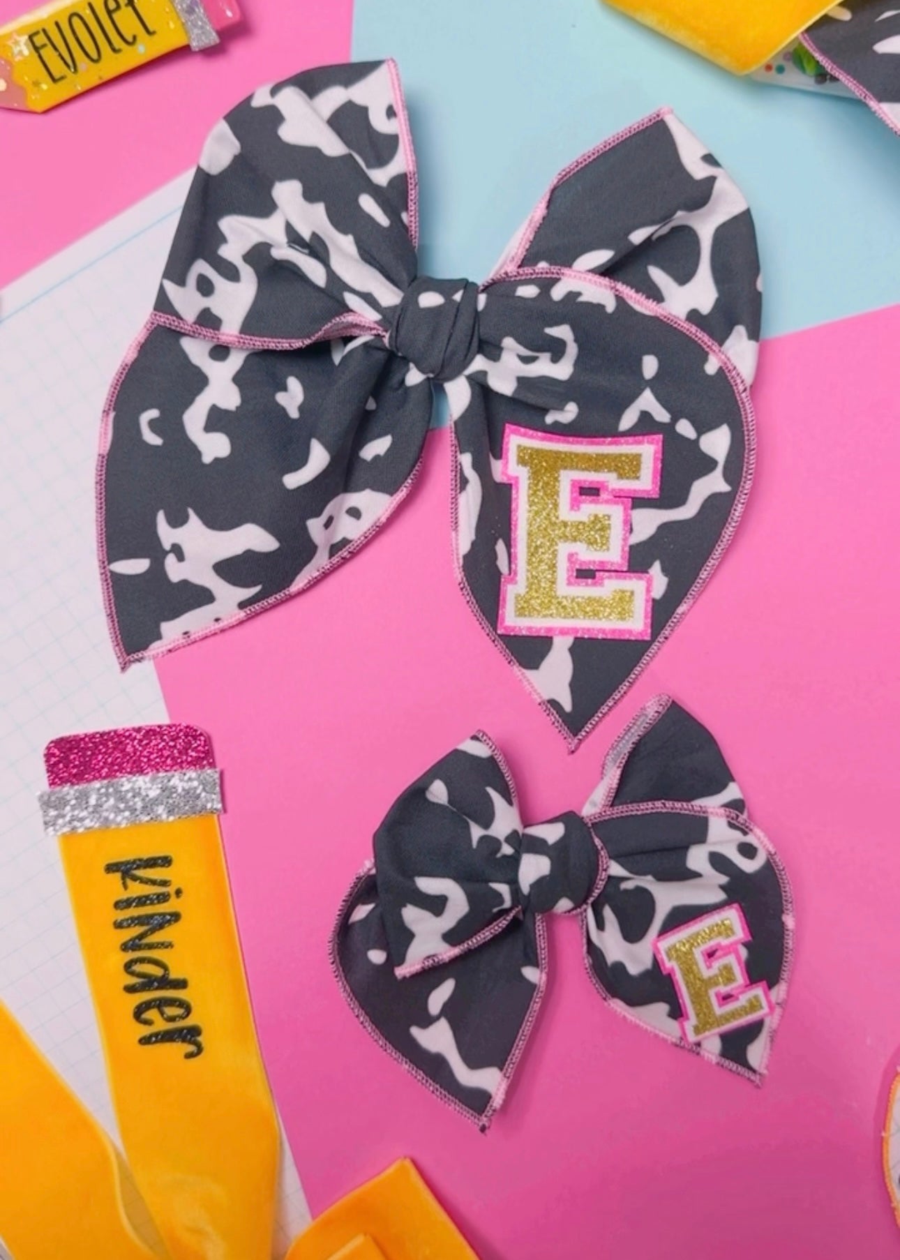 PERSONALIZED Composition Fabric hair bow (Large or Small)