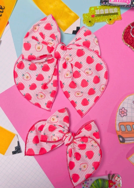 School Apple Fabric hair bow (Large or Small)