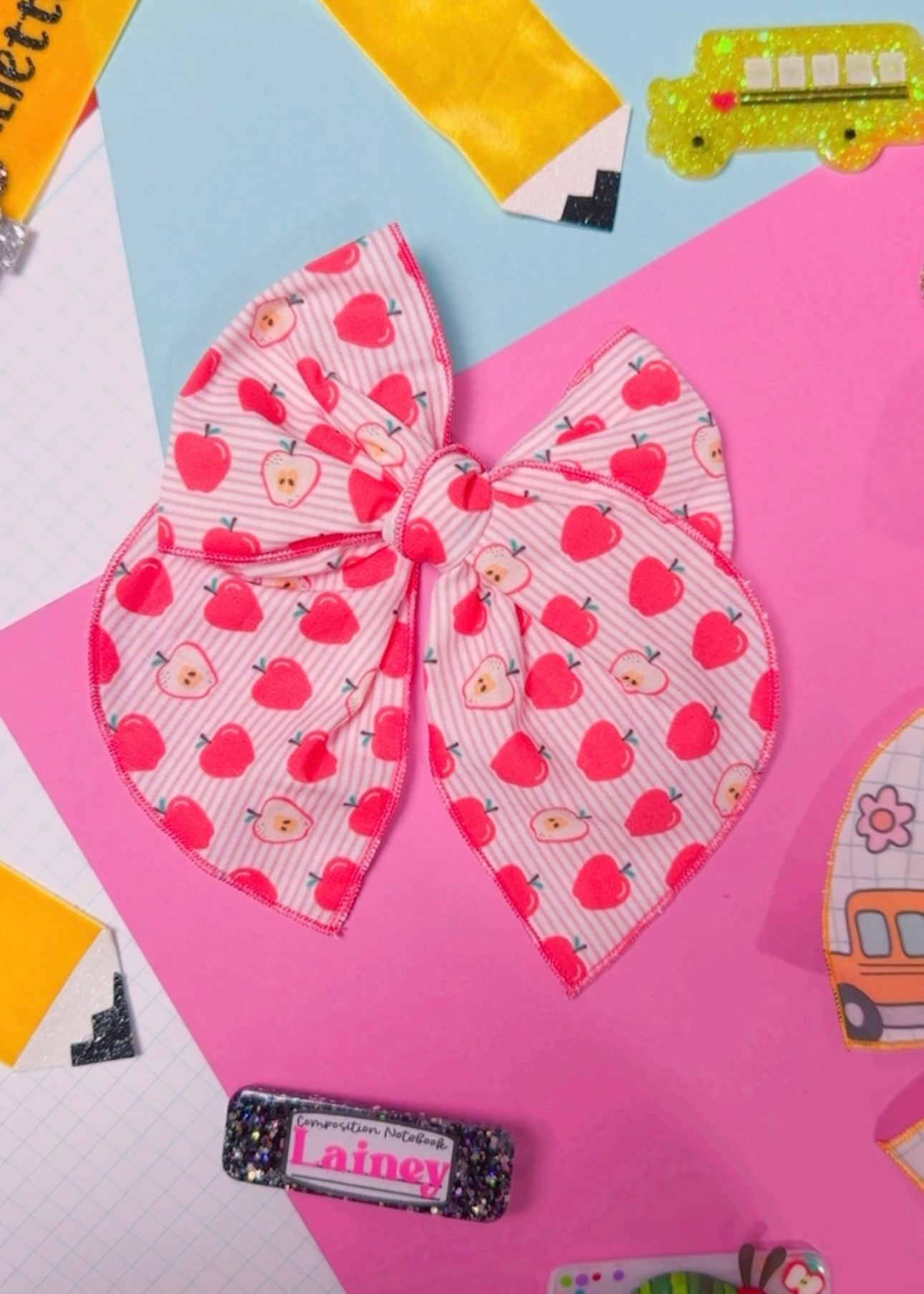 School Apple Fabric hair bow (Large or Small)