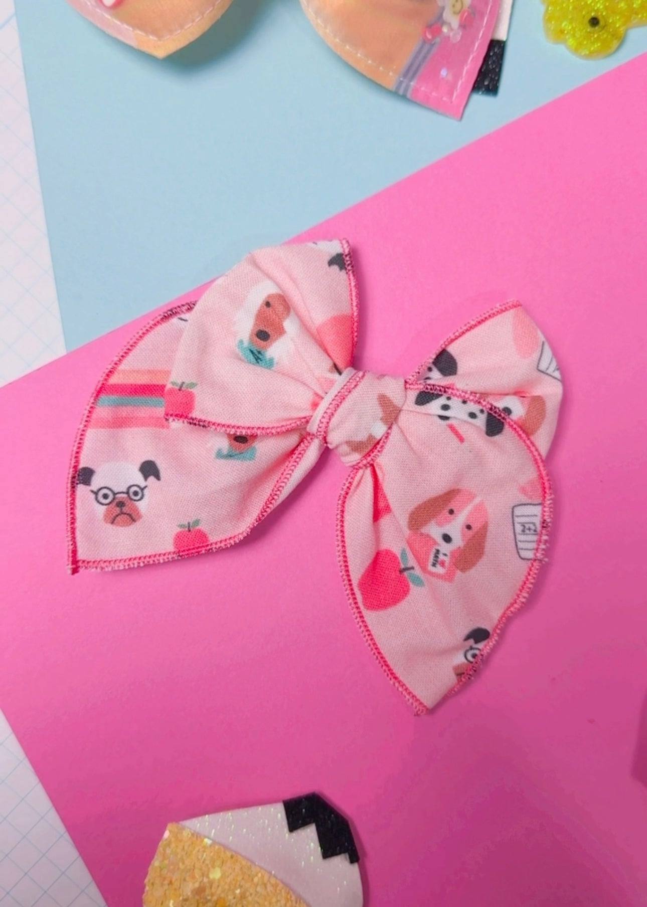 School Dog Fabric hair bow (Small 4 Inch)