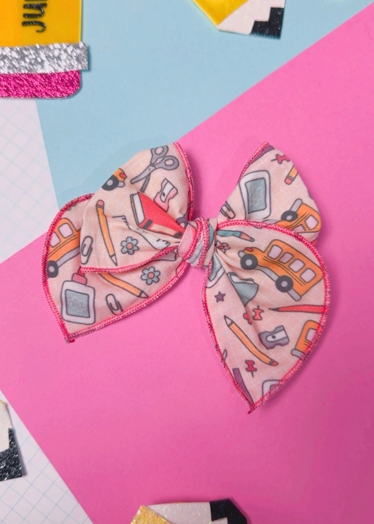 School Supplies Fabric hair bow (Large or Small)