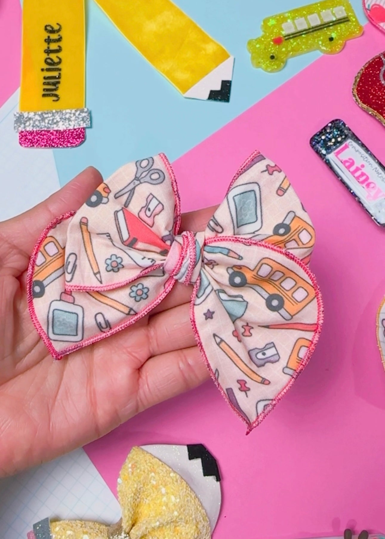 School Supplies Fabric hair bow (Large or Small)