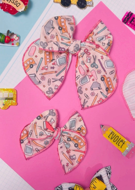 School Supplies Fabric hair bow (Large or Small)