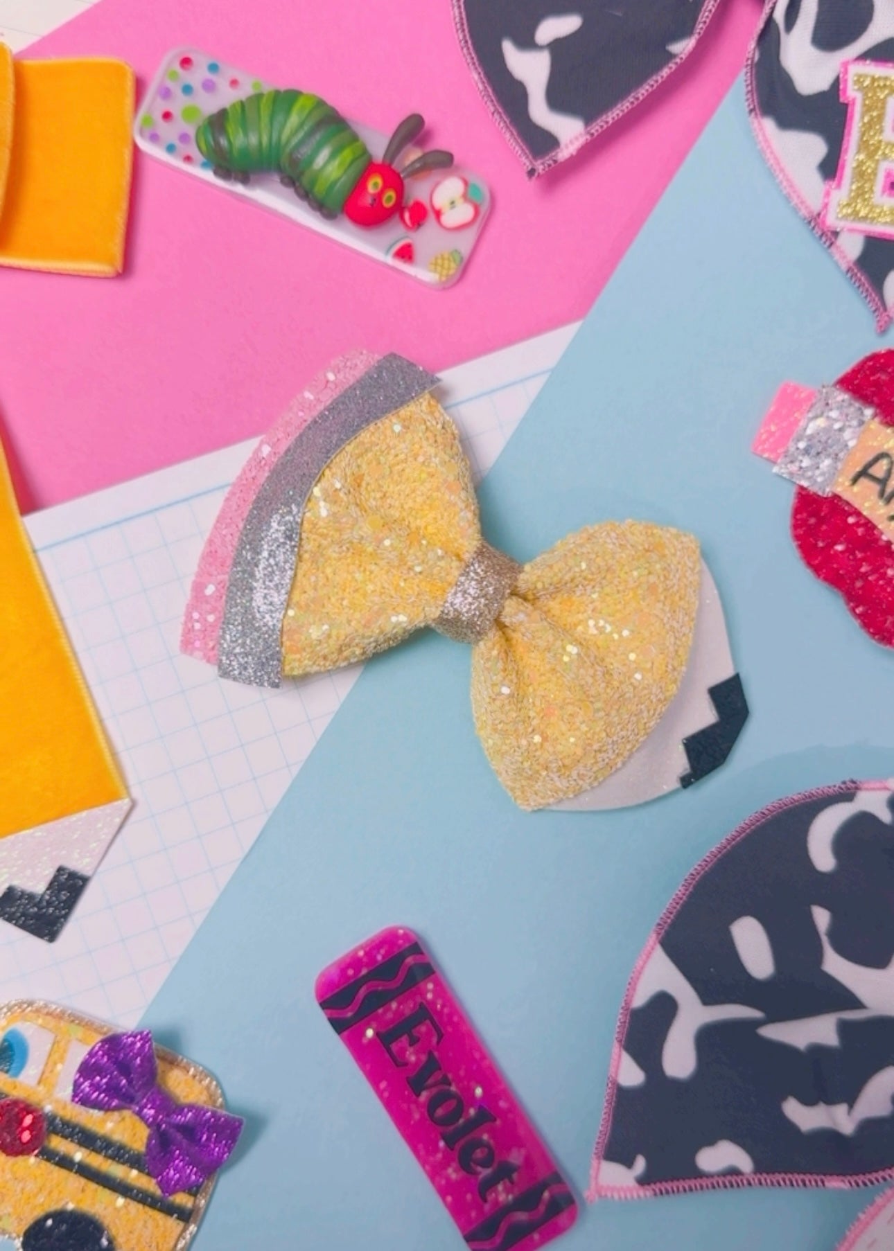 Pencil glitter hair bow