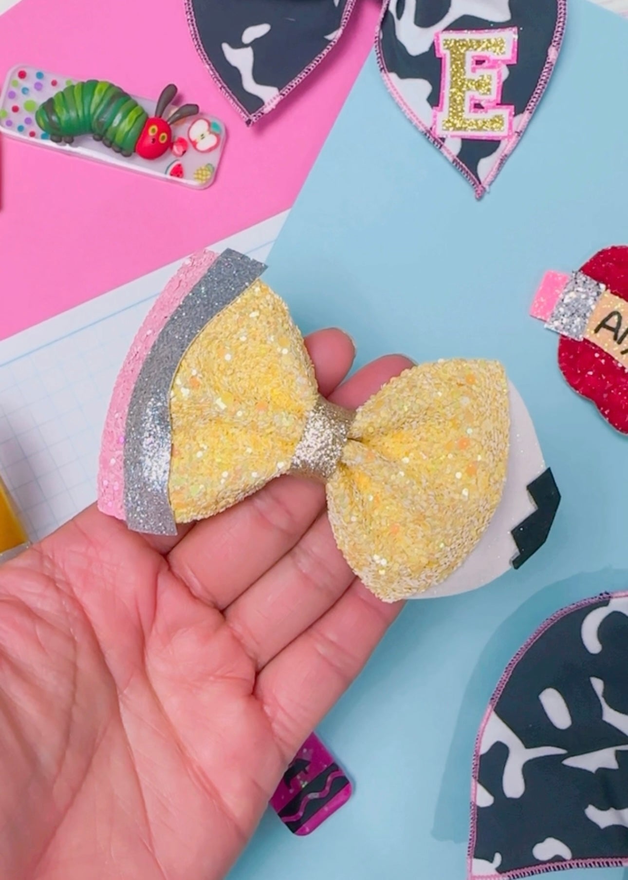 Pencil glitter hair bow