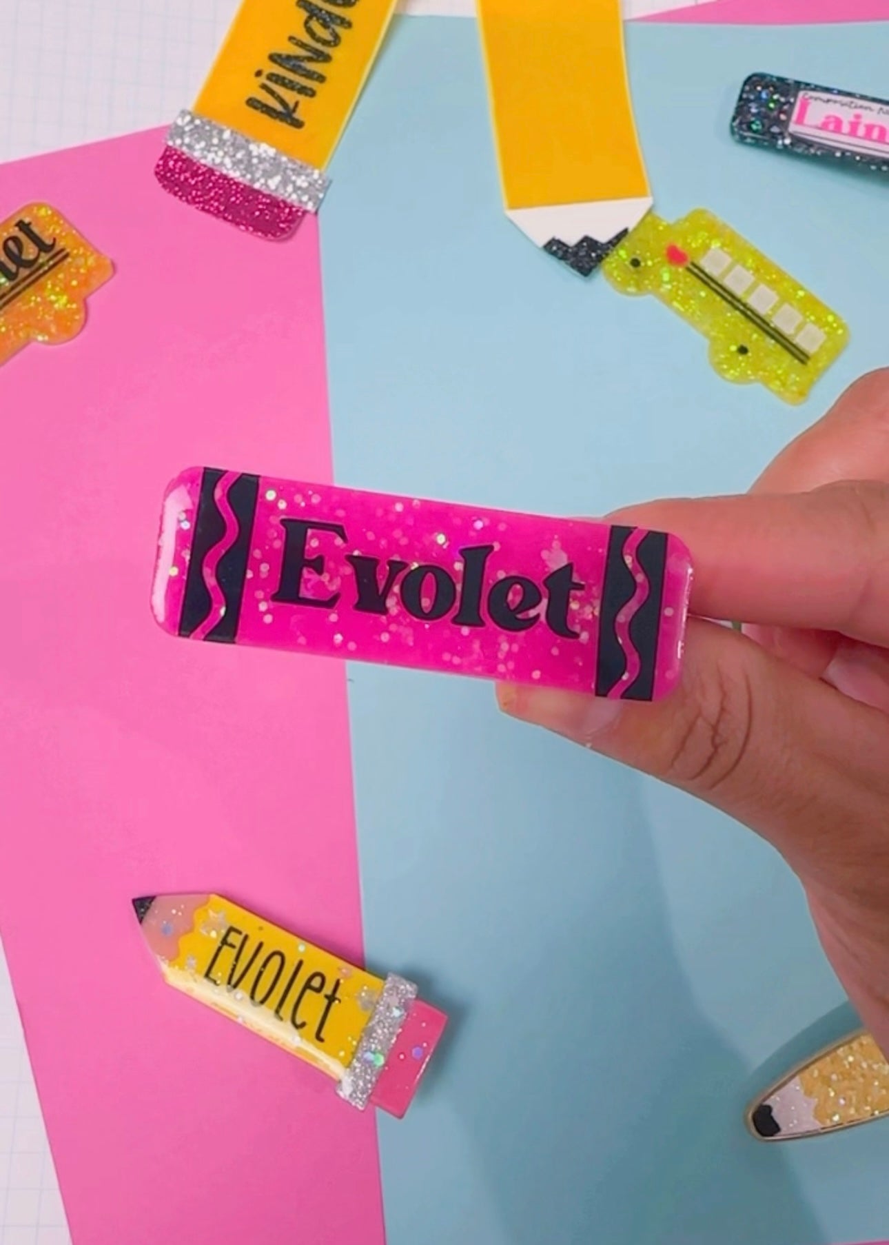 PERSONALIZED Crayon School Resin Clip