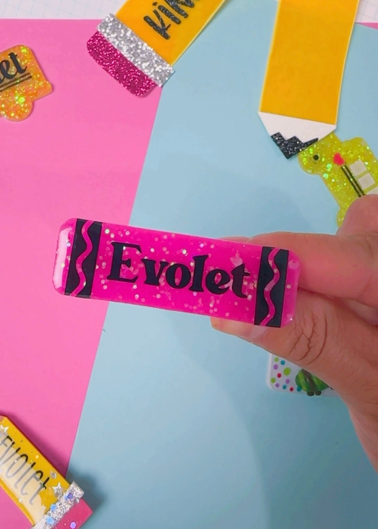 PERSONALIZED Crayon School Resin Clip