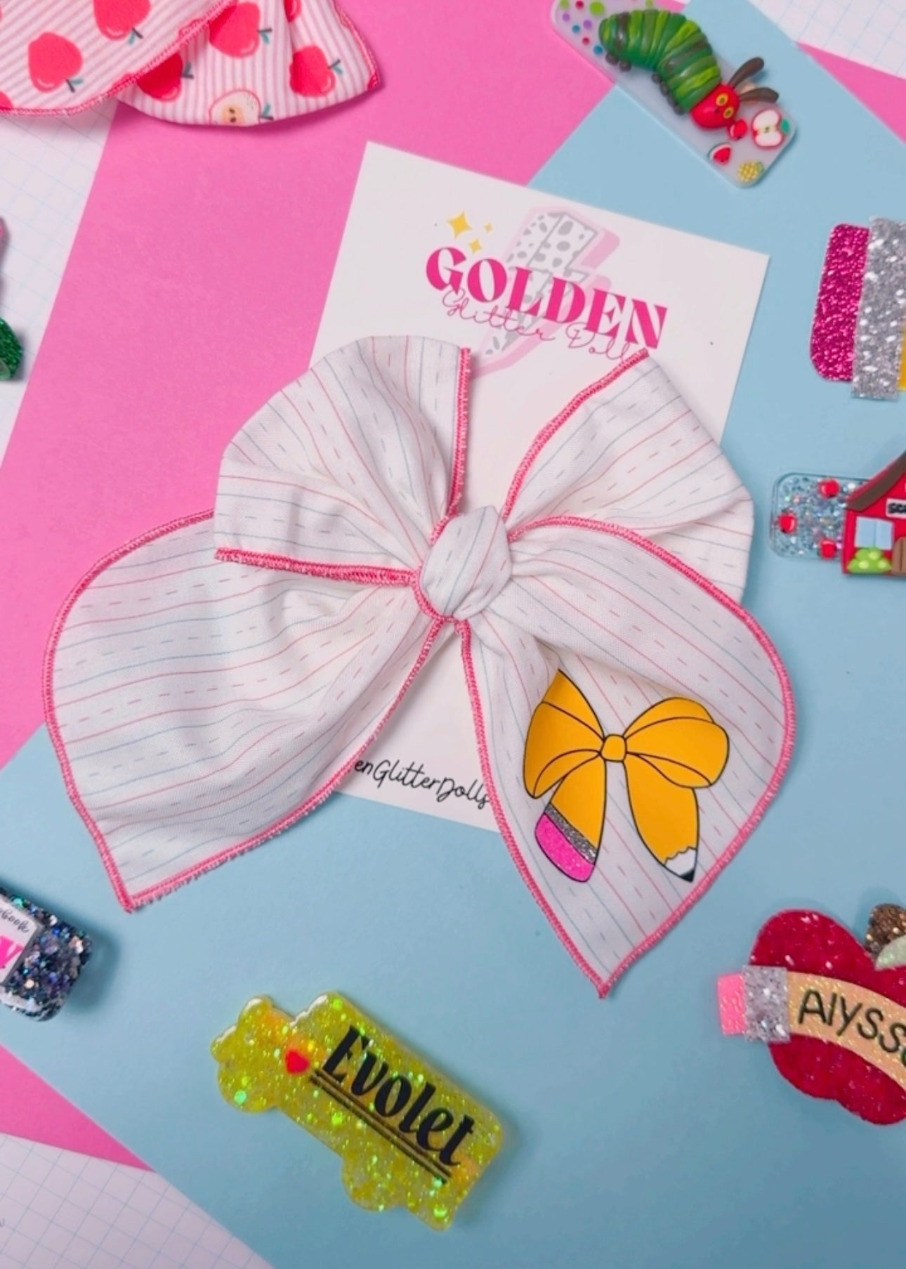 Notebook paper Fabric hair bow (Large 6 inch)