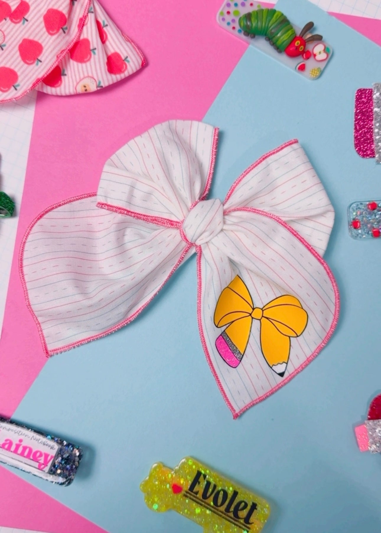 Notebook paper Fabric hair bow (Large 6 inch)