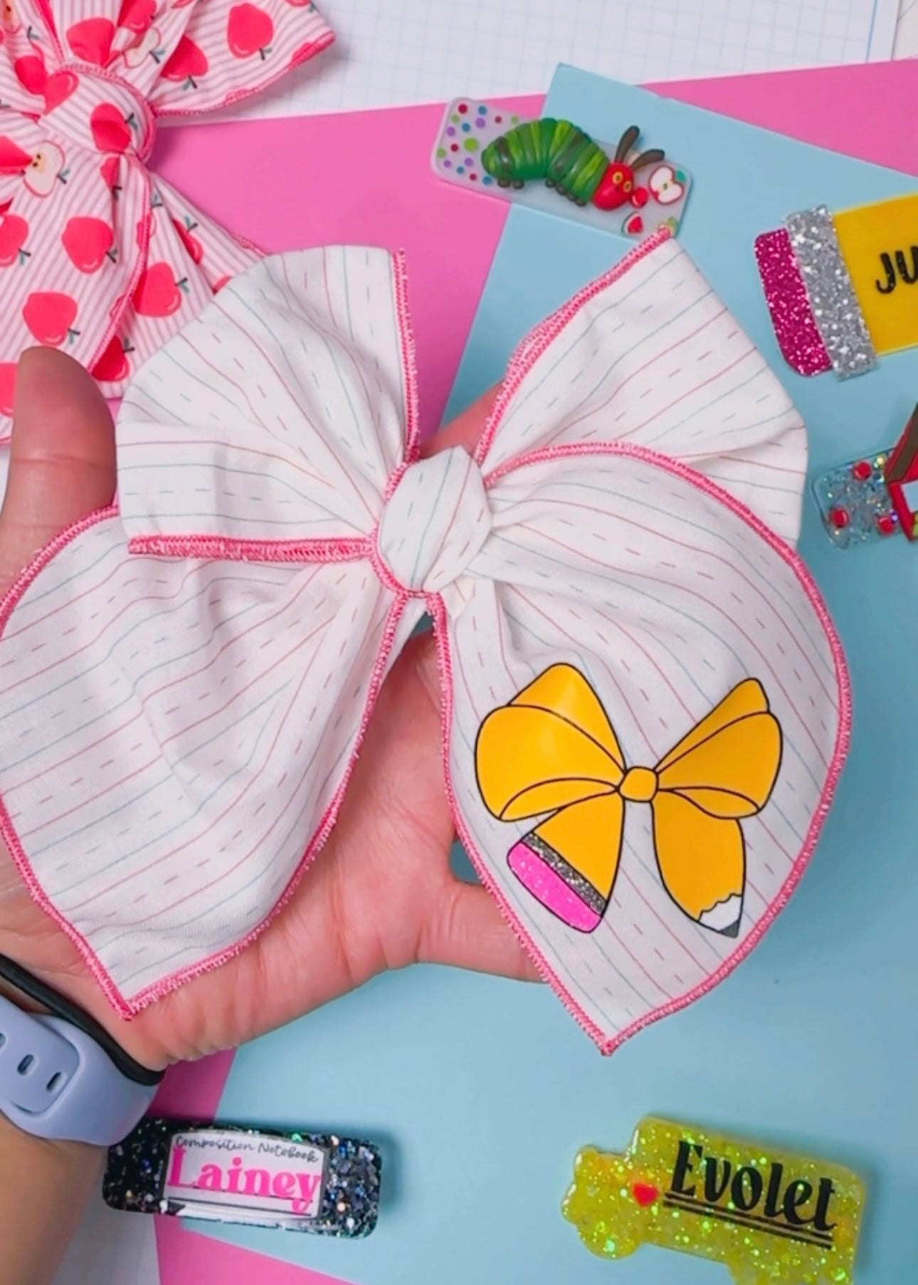 Notebook paper Fabric hair bow (Large 6 inch)