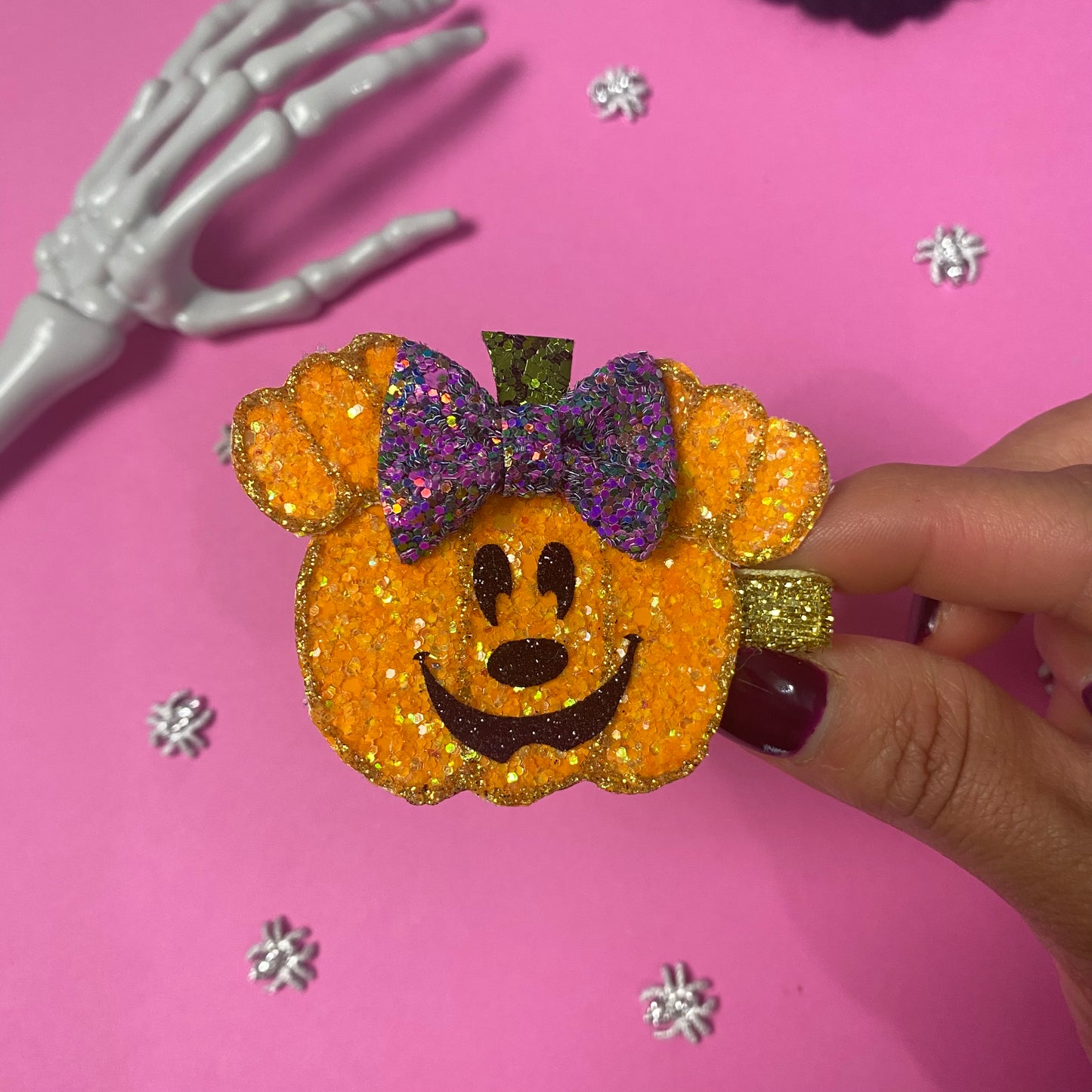 MOUSE PUMPKIN, glitter hair clip, (You Choose Hardware)