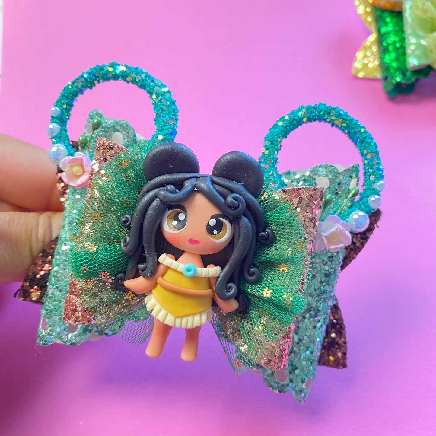 POCHAHONTAS- Mouse ears princess Clay Hair bow