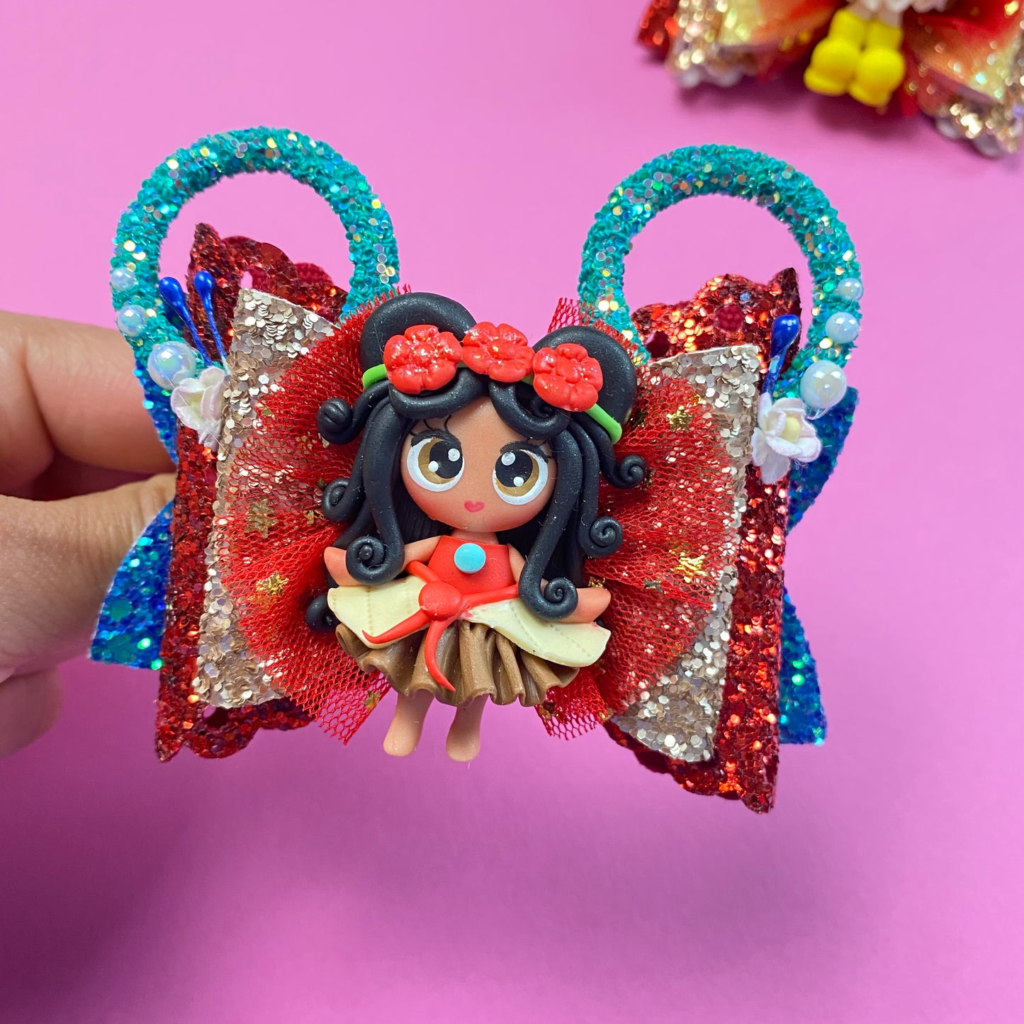 MOANA- Mouse ears princess Clay Hair bow