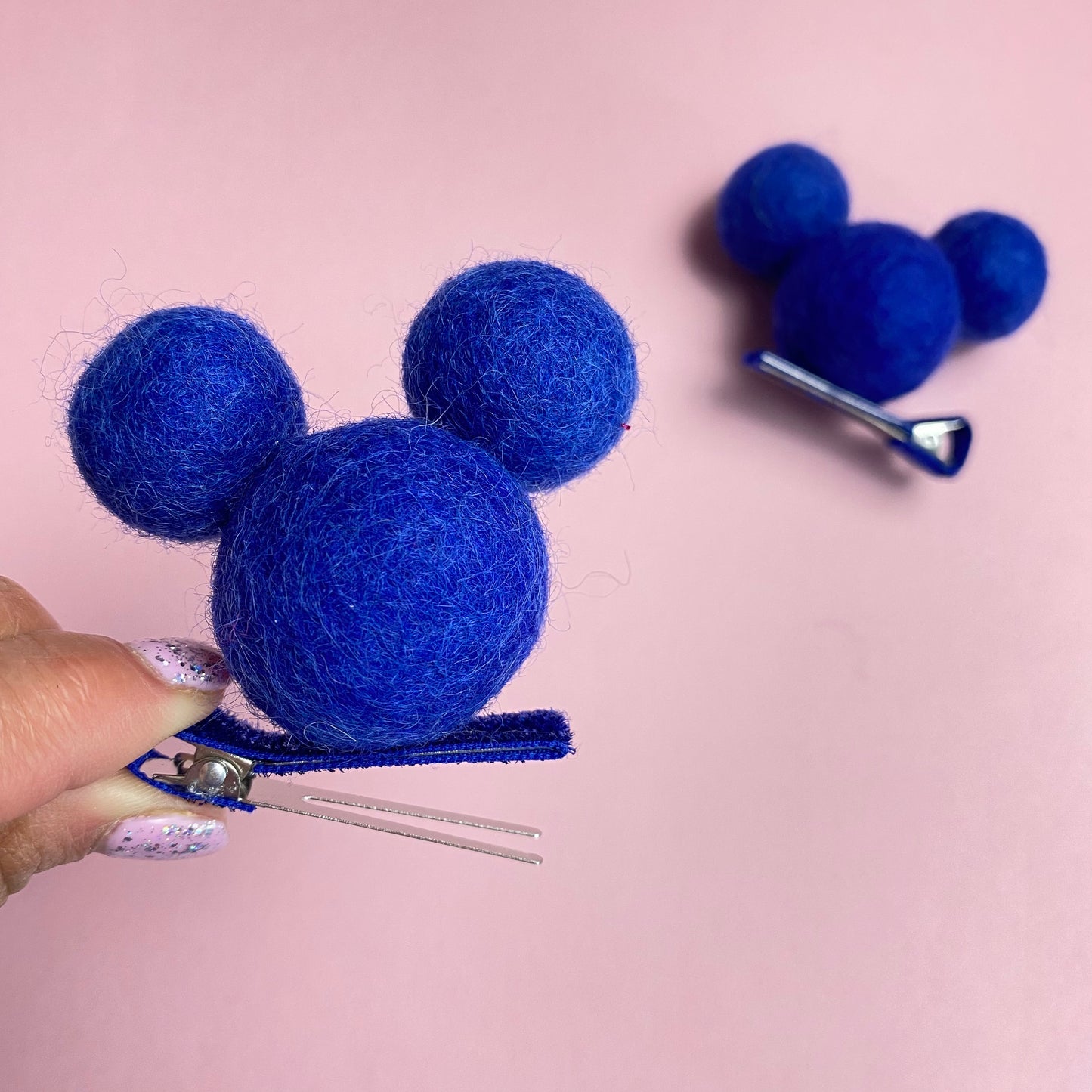 ROYAL BLUE- PomPom Clip on Mouse Ears SET