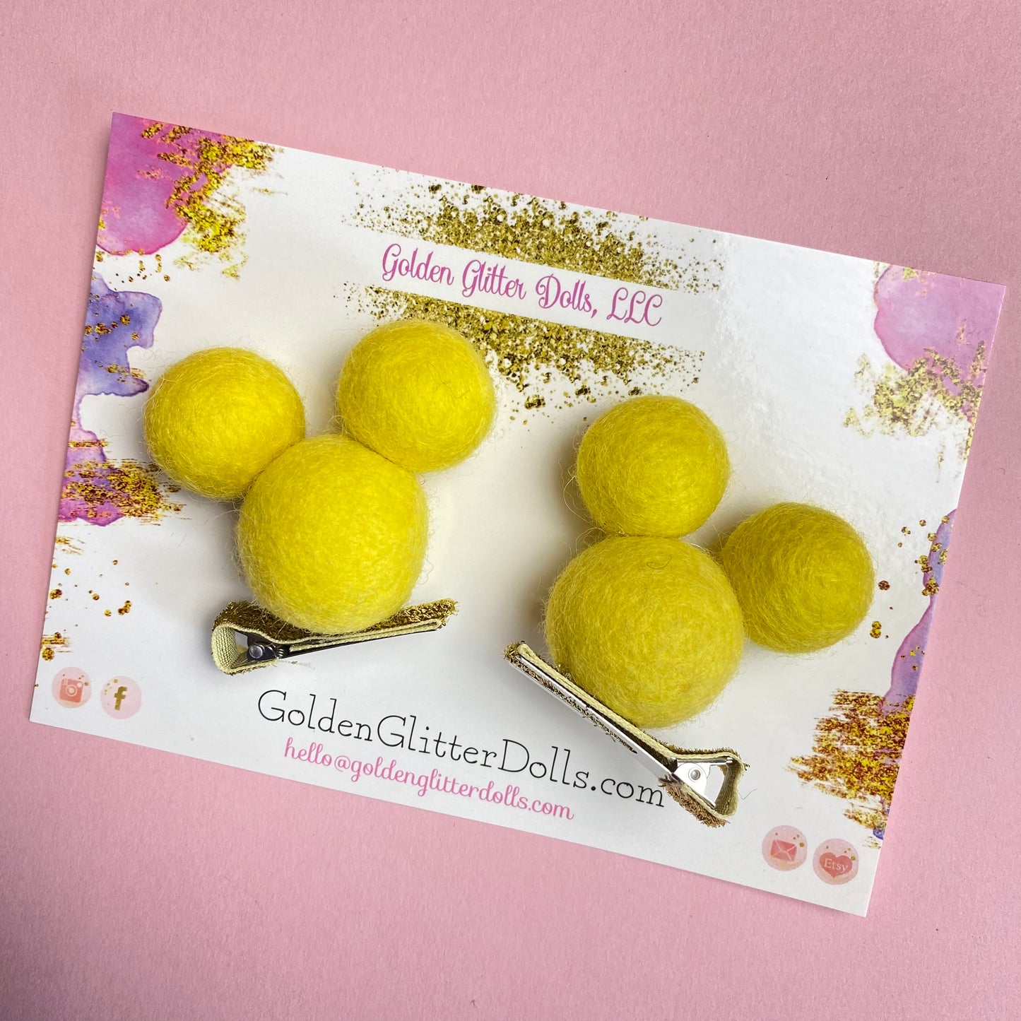 YELLOW- PomPom Clip on Mouse Ears SET