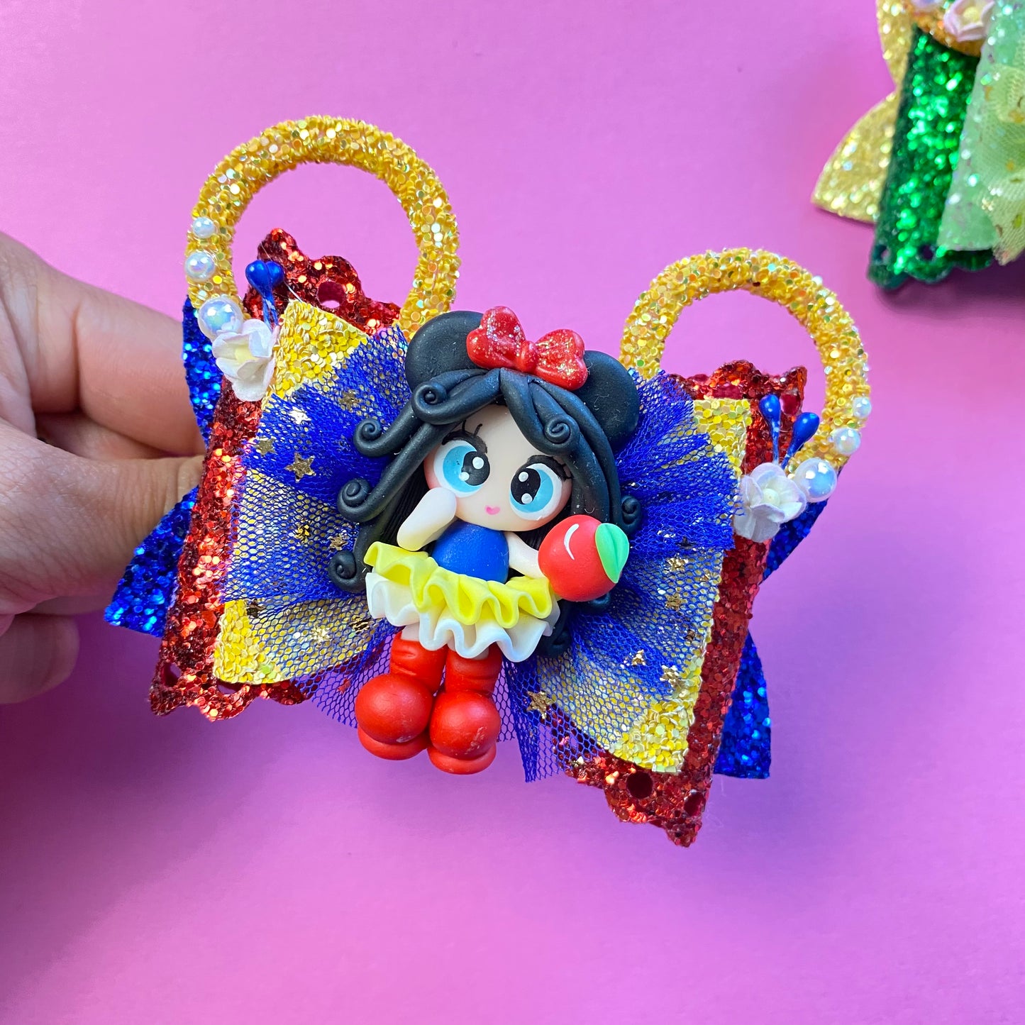 SNOW WHITE- Mouse ears princess Clay Hair bow