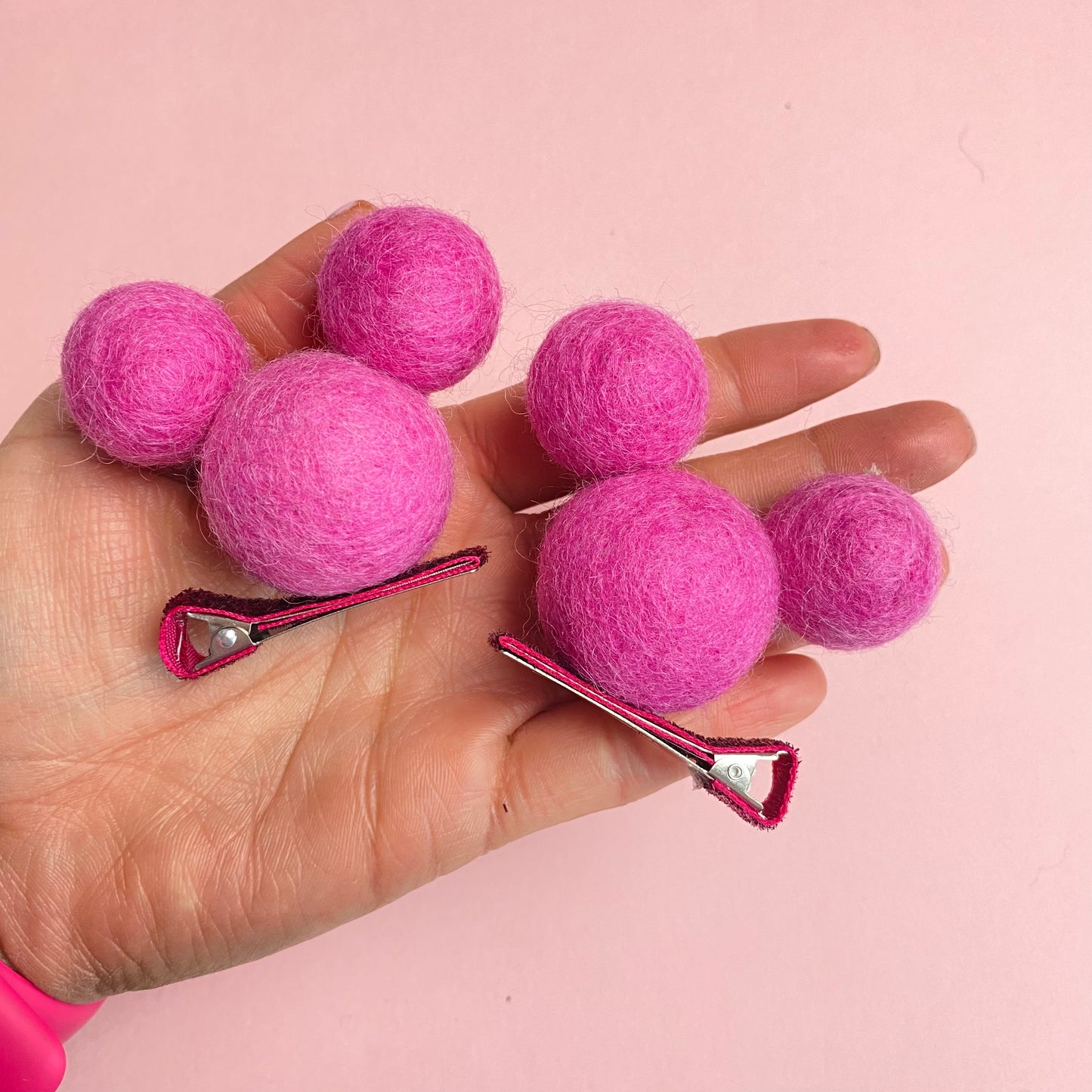 FUCHSIA- PomPom Clip on Mouse Ears SET