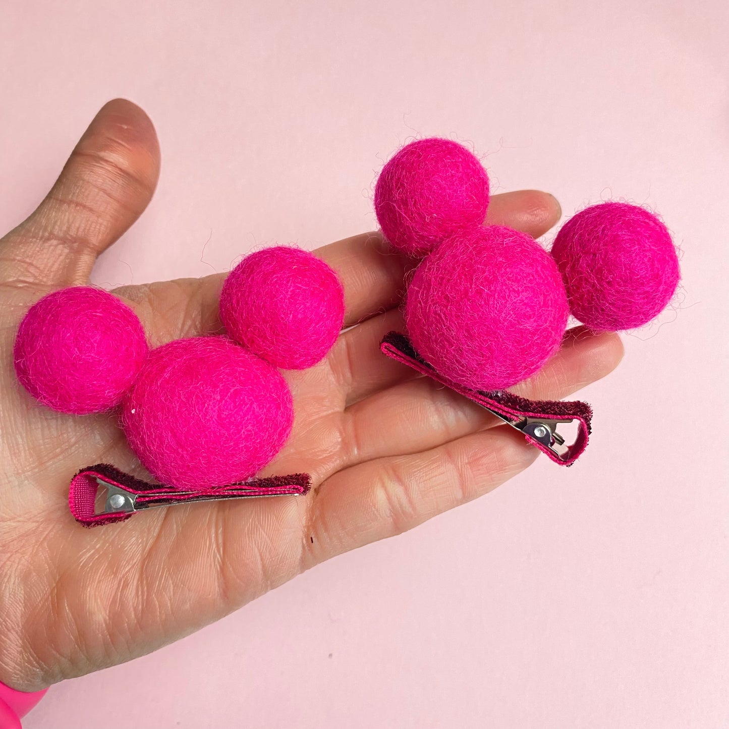 MAGENTA- PomPom Clip on Mouse Ears SET